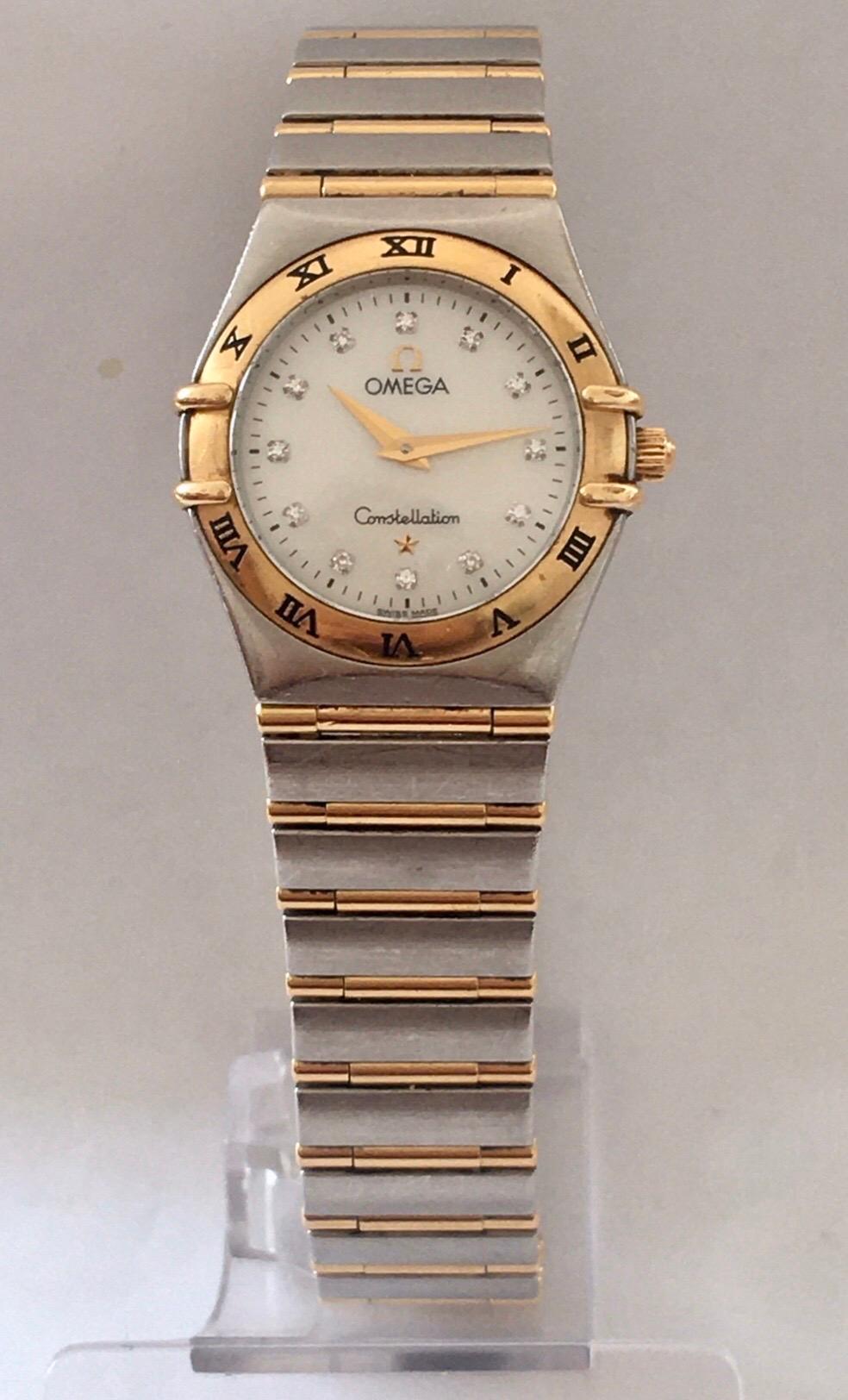 Omega Constellation Mother Pearl Yellow Gold and Steel Diamond Women’s Watch For Sale 2