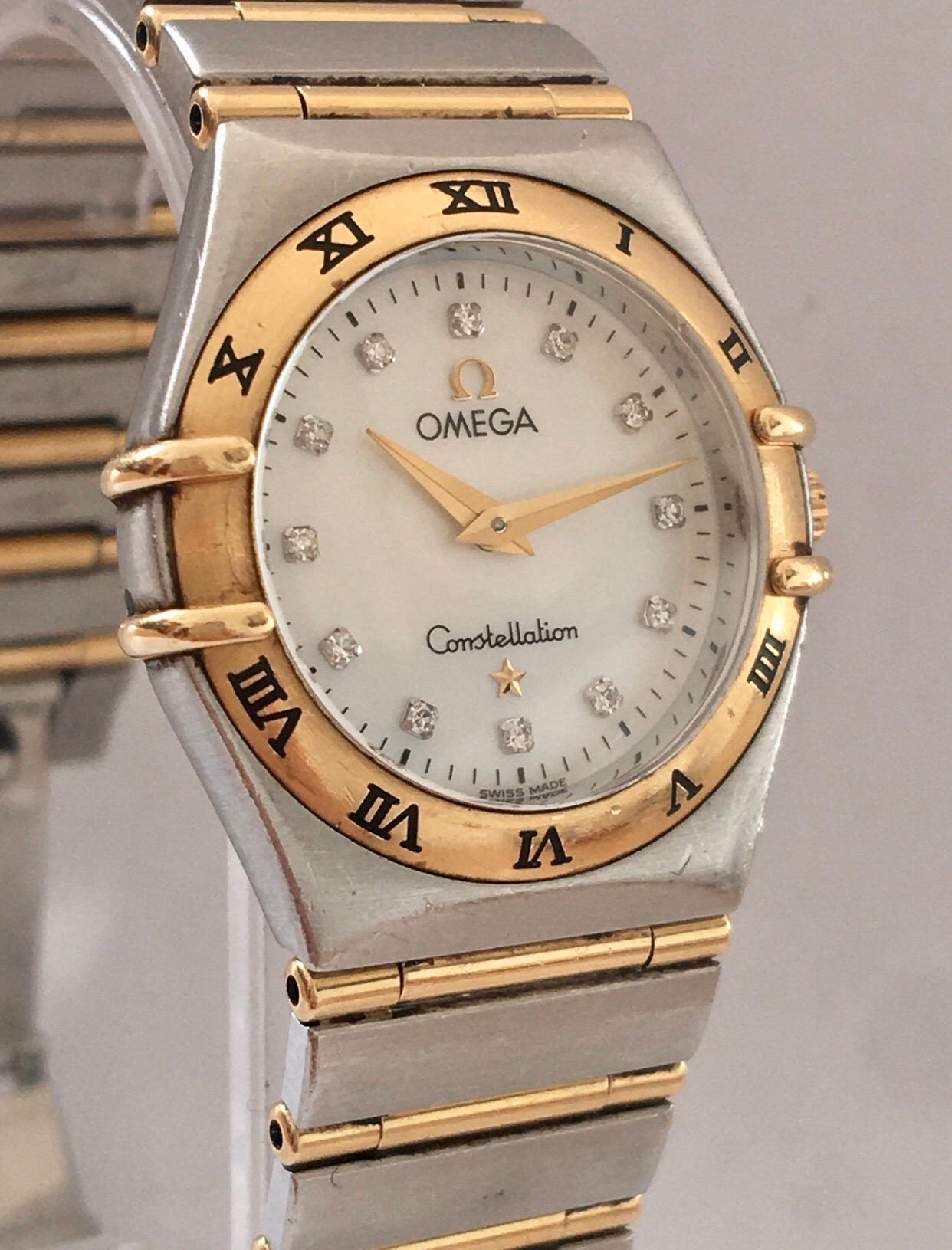 Omega Constellation Mother Pearl Yellow Gold and Steel Diamond Women’s Watch For Sale 3