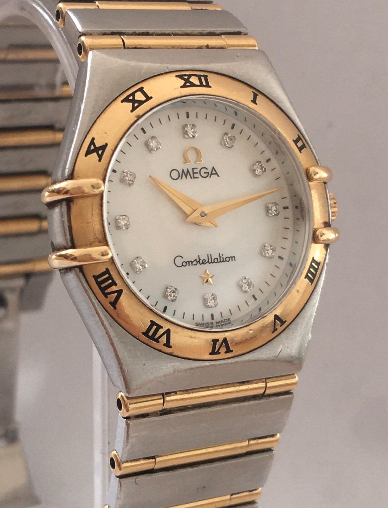 Omega Constellation Mother Pearl Yellow Gold and Steel Diamond Women’s Watch For Sale 10