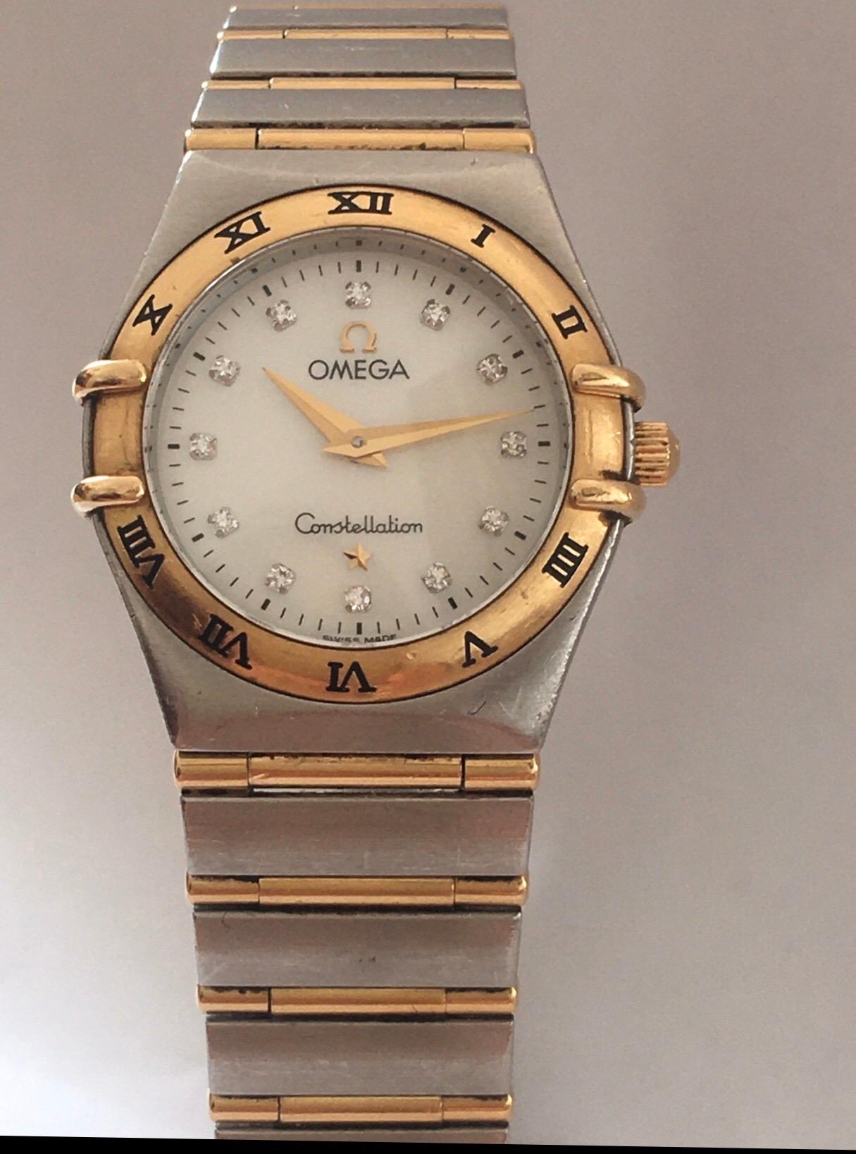 Omega Constellation Mother Pearl Yellow Gold and Steel Diamond Women’s Watch For Sale 12