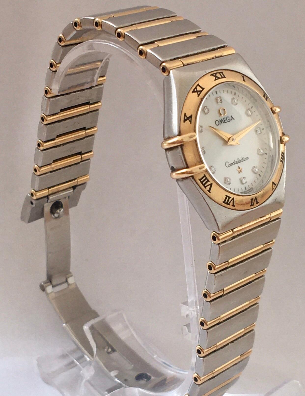 Omega Constellation Mother Pearl Yellow Gold and Steel Diamond Women’s Watch For Sale 1