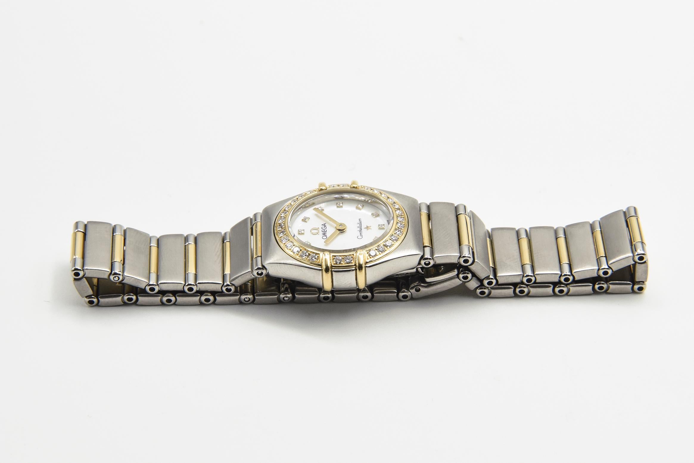 Omega Constellation My Choice Steel Gold Diamond Mini Ladies Watch In Good Condition For Sale In Miami Beach, FL