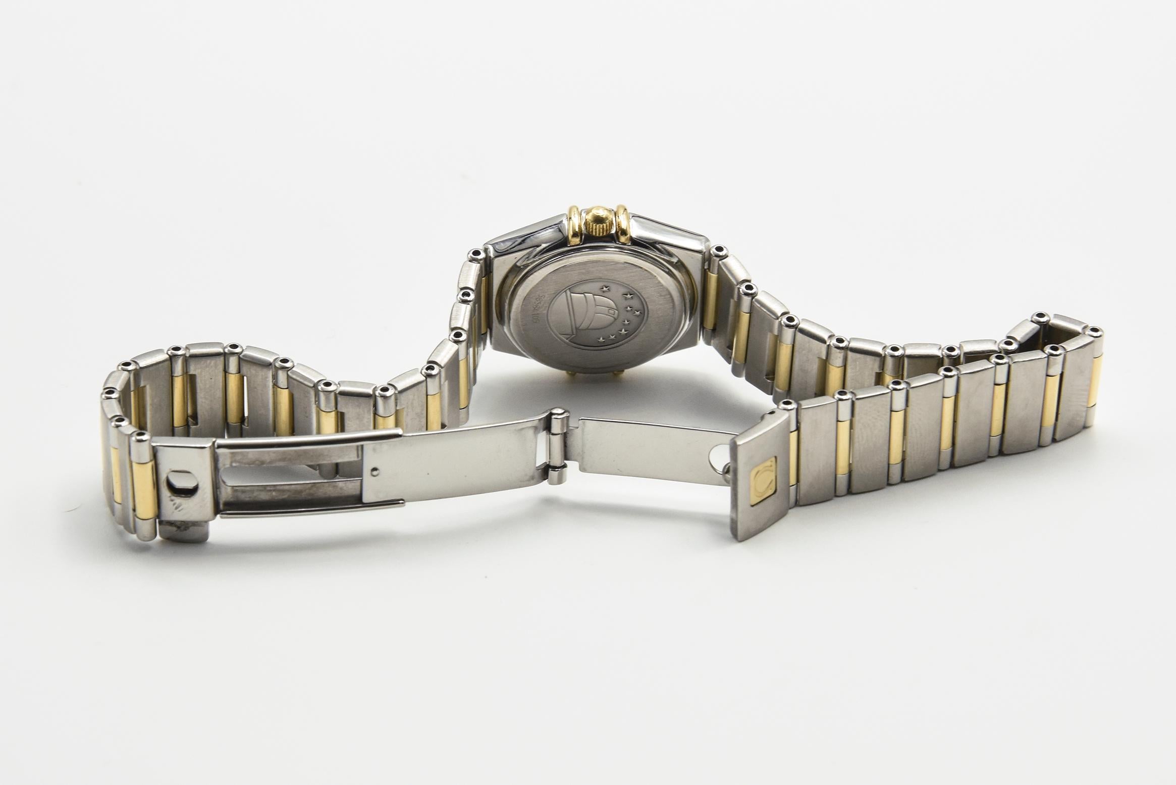 Omega Constellation My Choice Steel Gold Diamond Mini Ladies Watch In Good Condition For Sale In Miami Beach, FL