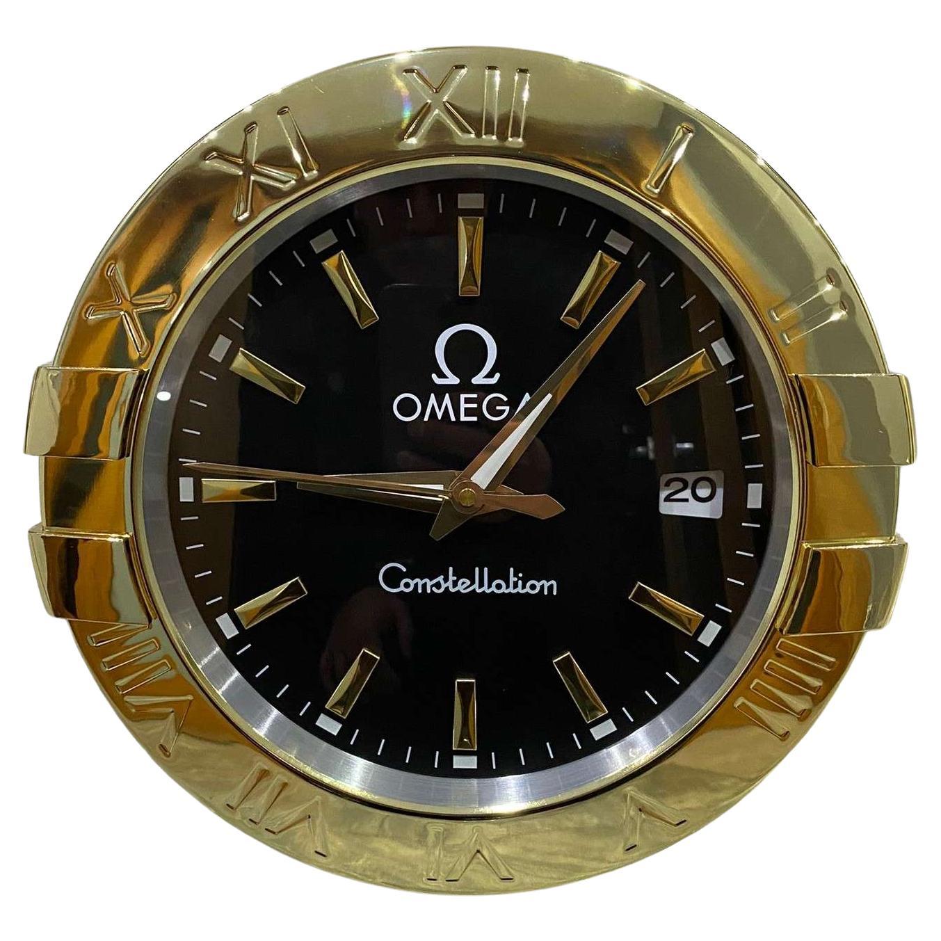 Omega Constellation Officially Certified Black & Gold Wall Clock 