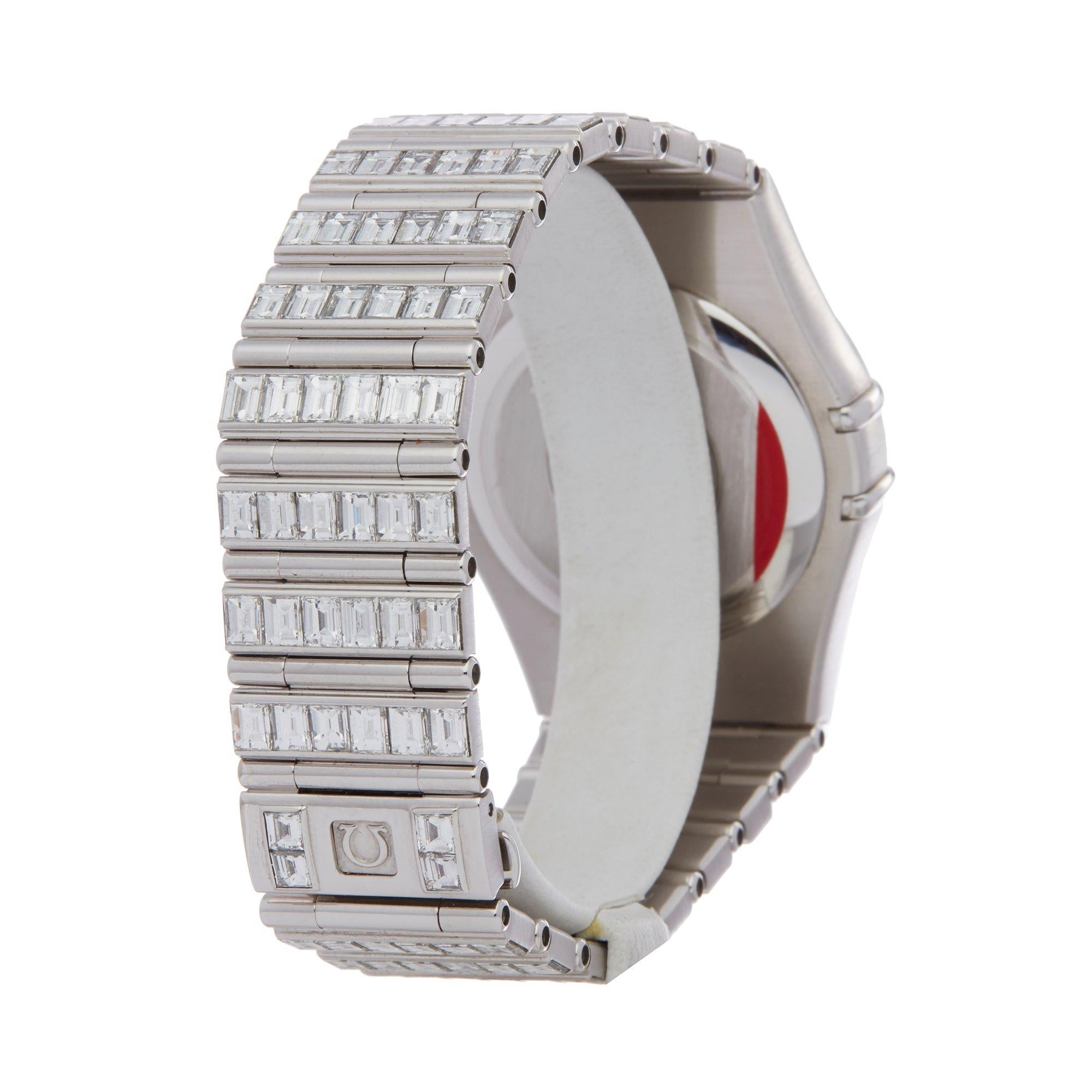 Round Cut Omega Constellation Piece Unique Ladies White Gold Diamond and Sapphire Watch