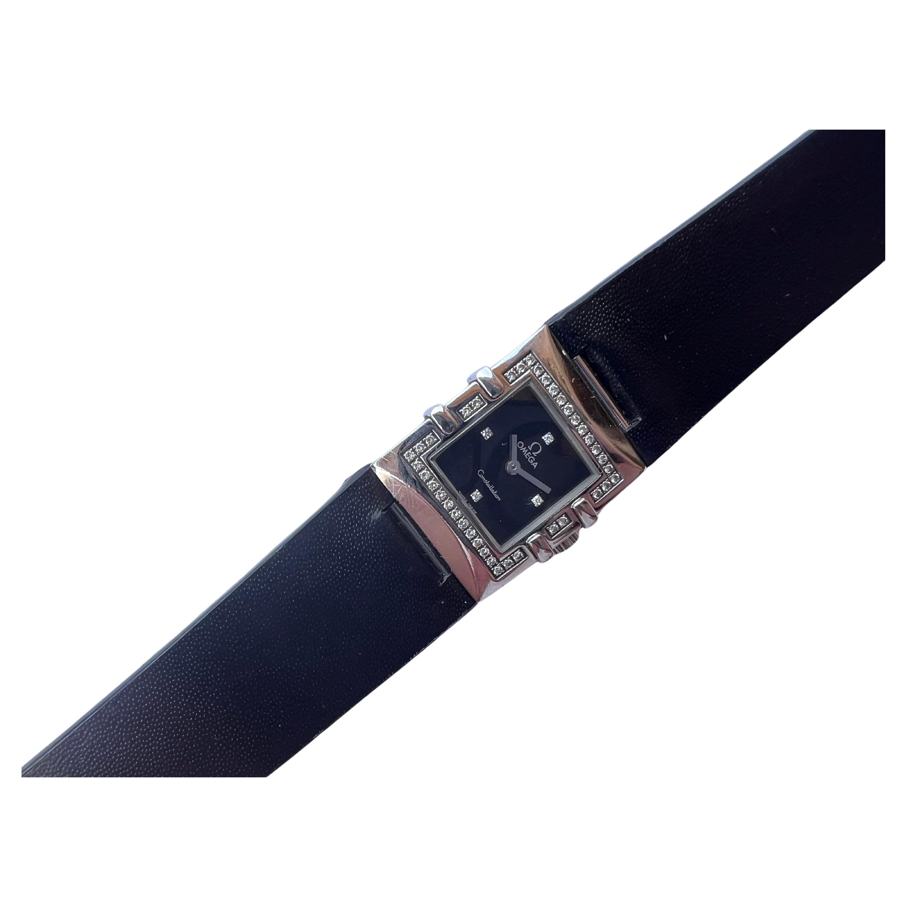 Omega Constellation Quadra Diamonds Black Dial Lady Watch Bon état - En vente à Toronto, CA