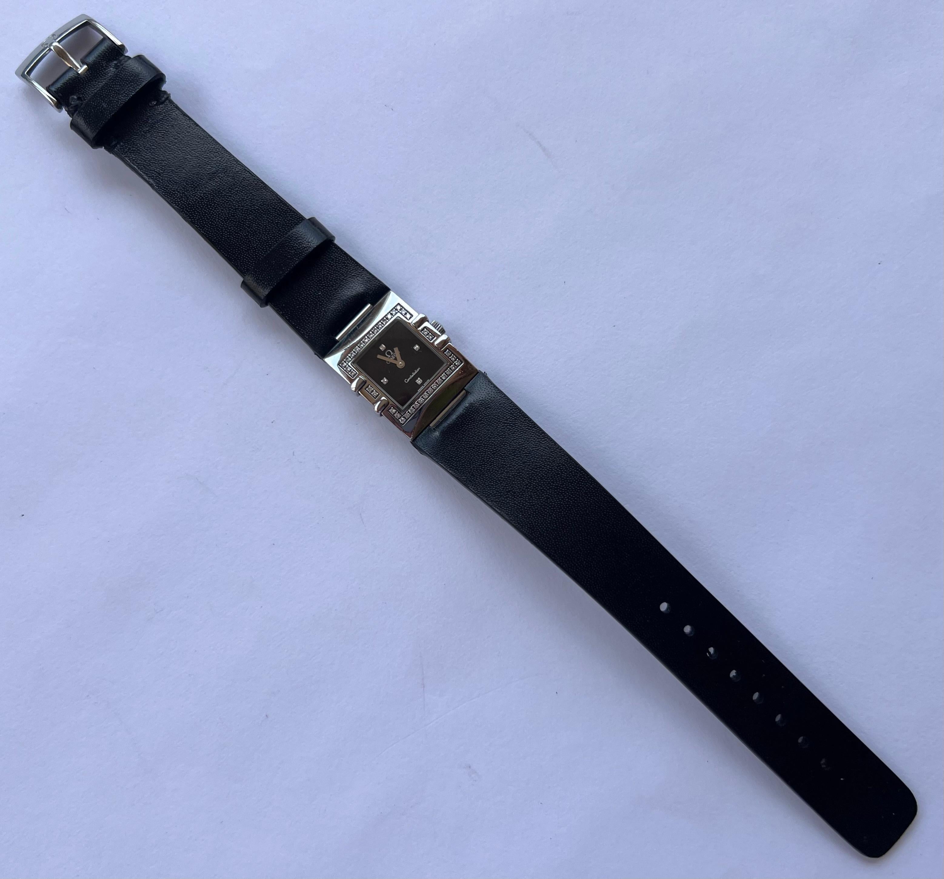 Omega Constellation Quadra Diamonds Black Dial Lady Watch In Good Condition For Sale In Toronto, CA