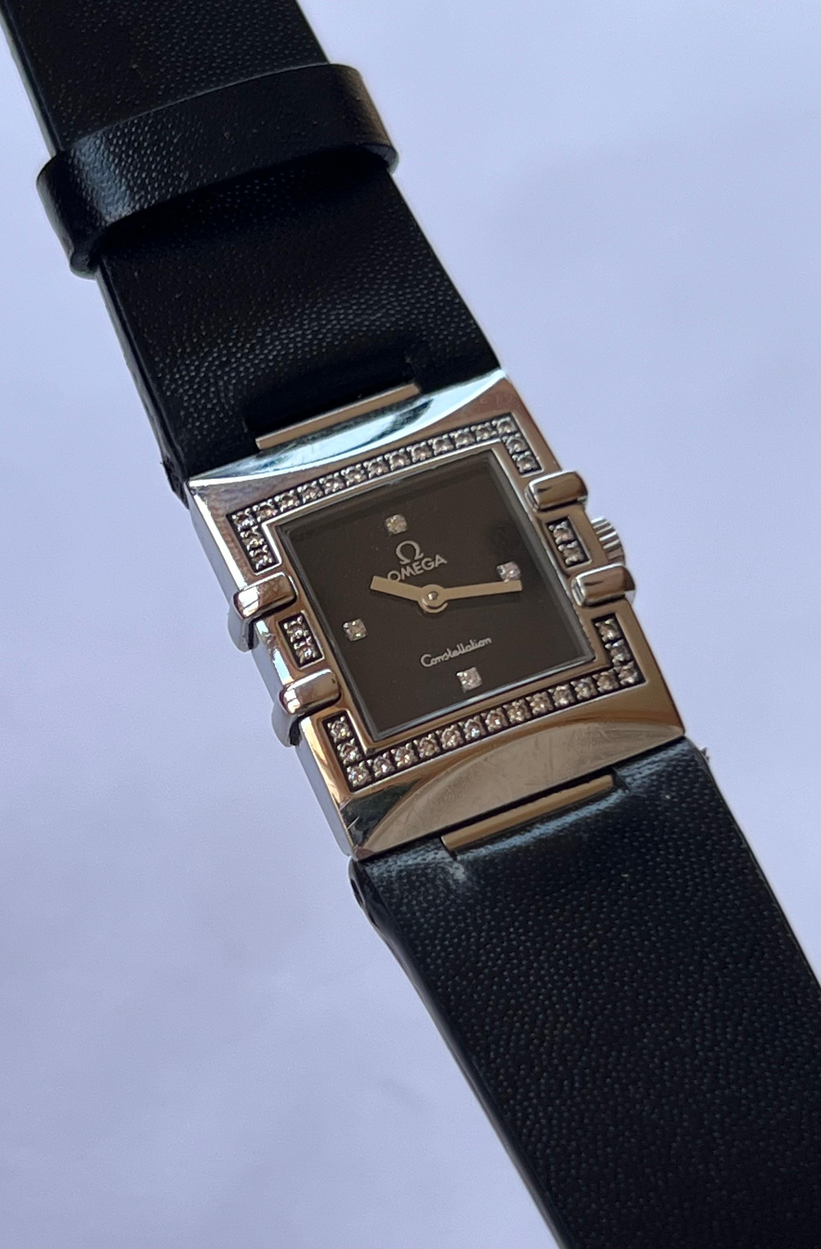 Omega Constellation Quadra Diamonds Black Dial Lady Watch en vente 4