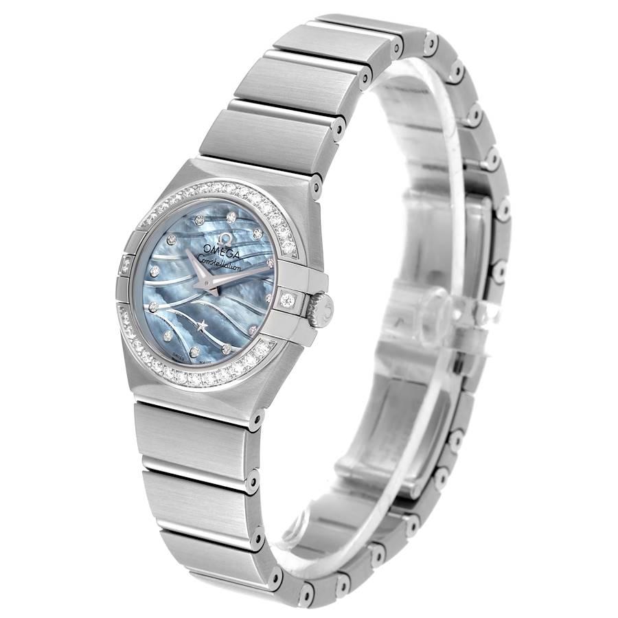 Women's Omega Constellation Quartz 24 MOP Diamond Watch 123.15.24.60.57.001 Box Card For Sale