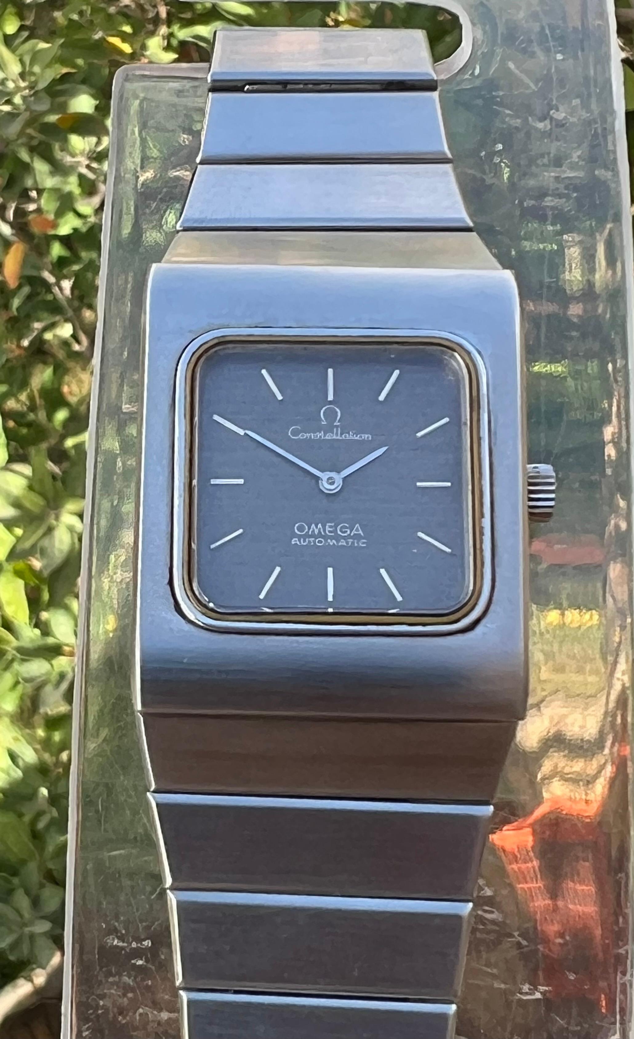 Omega Constellation Quarz Automatik Datum Seltene dunkle Zifferblatt Quadratische Face Uhr 7
