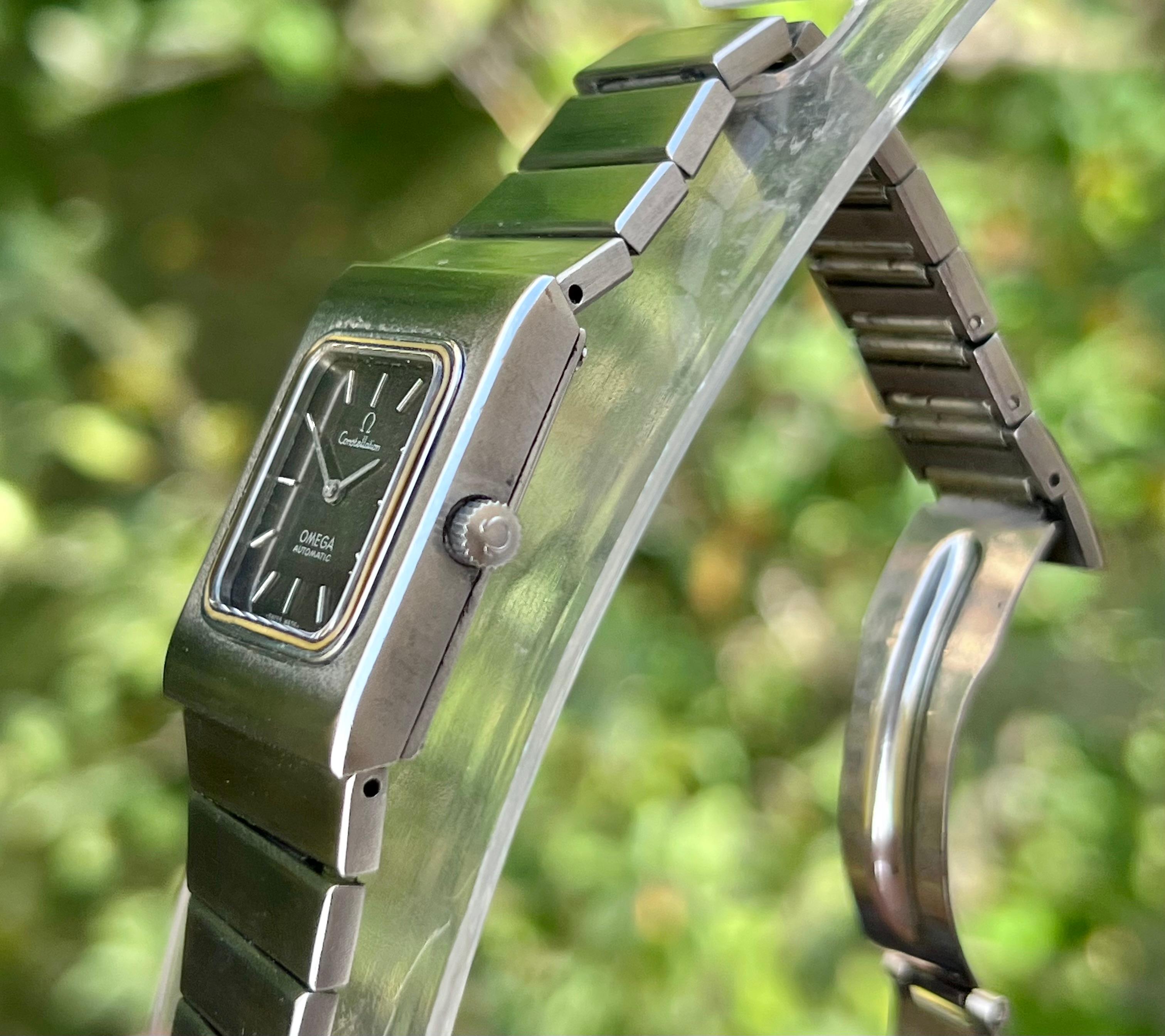 Omega Constellation Quarz Automatik Datum Seltene dunkle Zifferblatt Quadratische Face Uhr 9