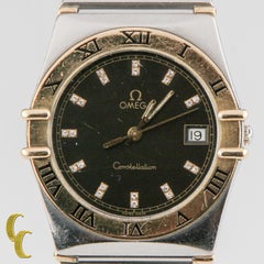 Omega Constellation Quartz Two-Tone Watch with Diamond Dial and Date Feature
