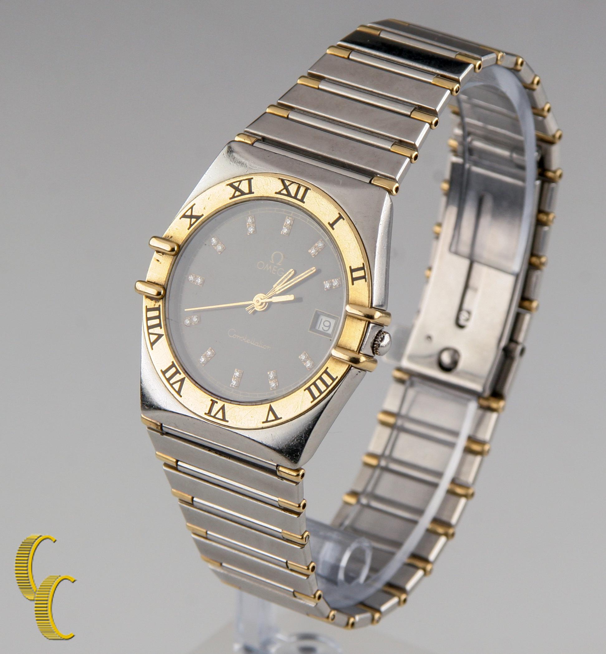 Omega Constellation Quarz-Uhr mit zweifarbigem Zifferblatt und Diamant-Zifferblatt (Rundschliff) im Angebot