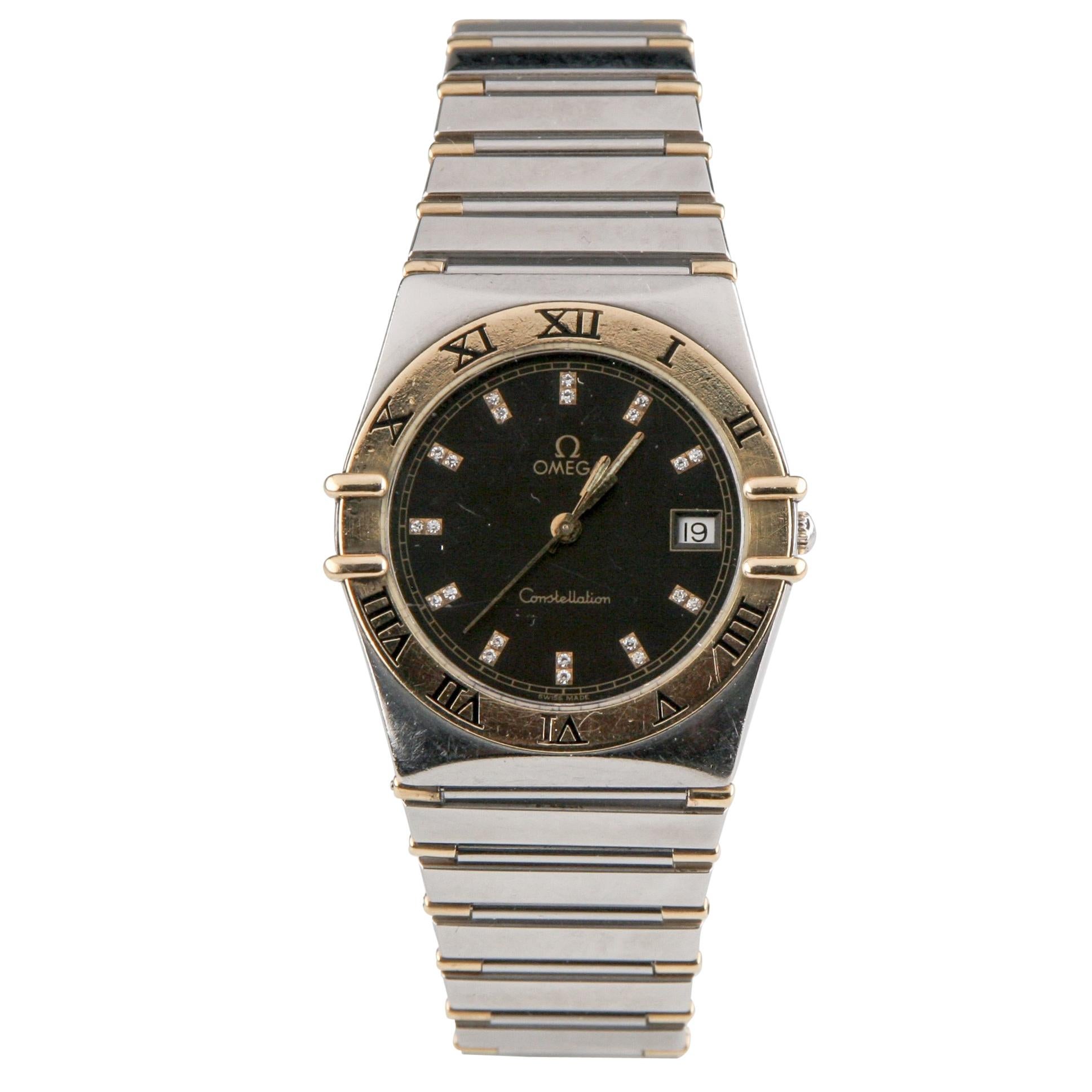 Reloj Omega Constellation de Cuarzo Bicolor con Esfera de Diamantes y Fechador en venta