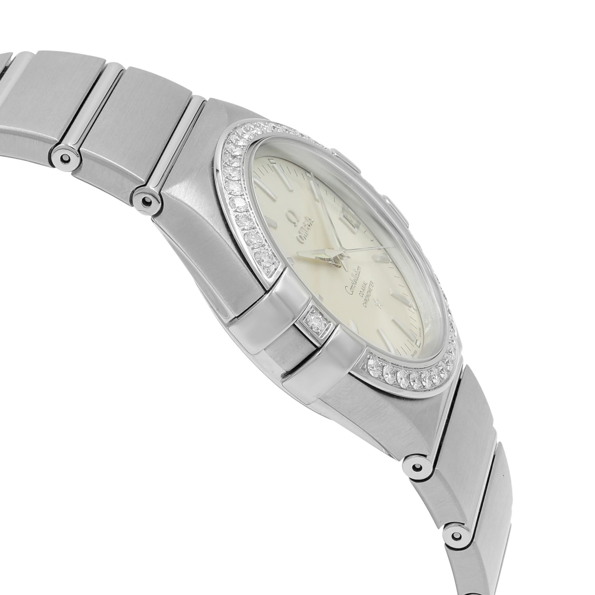 Men's Omega Constellation Silver Dial Diamond Steel Men’s Watch 123.15.35.20.02.001