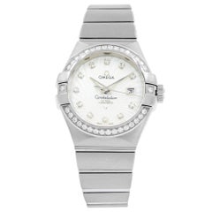 Used Omega Constellation Silver Diamond White Gold Ladies Watch 123.55.31.20.55.003