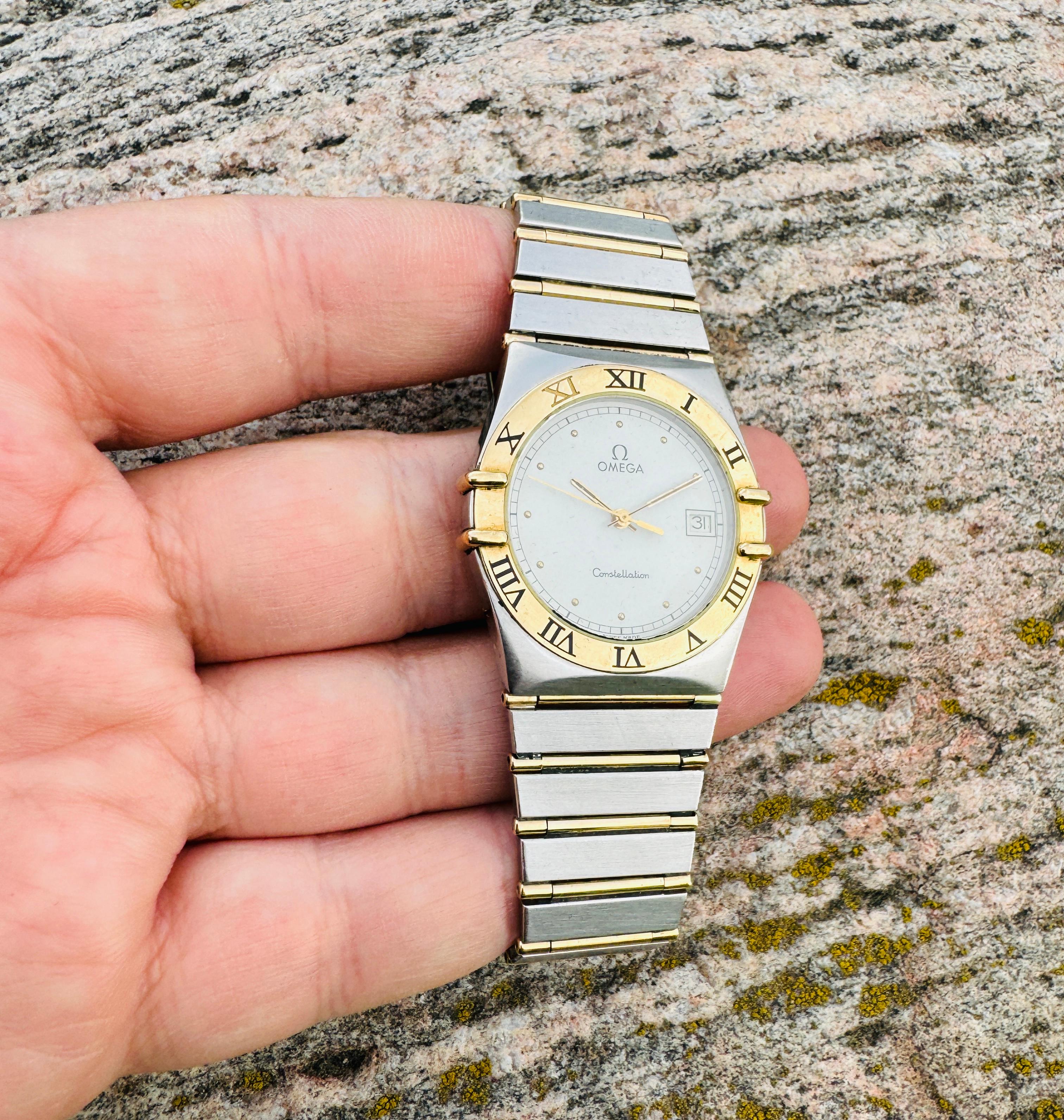   Description
Brand: Omega

Model: Constellation

Reference Number: 3961070 / 3961080

Country Of Manufacture: Switzerland

Movement: Omega Constellation Quartz

Case Material: 18k Gold And Stainless steel

Measurements : Case width: 34 mm. (without