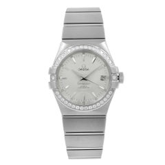 Used Omega Constellation Silver Diamond Steel Automatic Watch 123.15.35.20.02.001