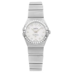 Used Omega Constellation Steel White MOP Dial Quartz Ladies Watch 123.15.24.60.55.002