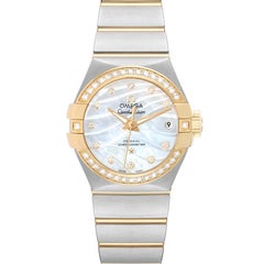 Omega Constellation Steel Yellow Gold Diamond Watch 123.25.27.20.55.004 Box Card