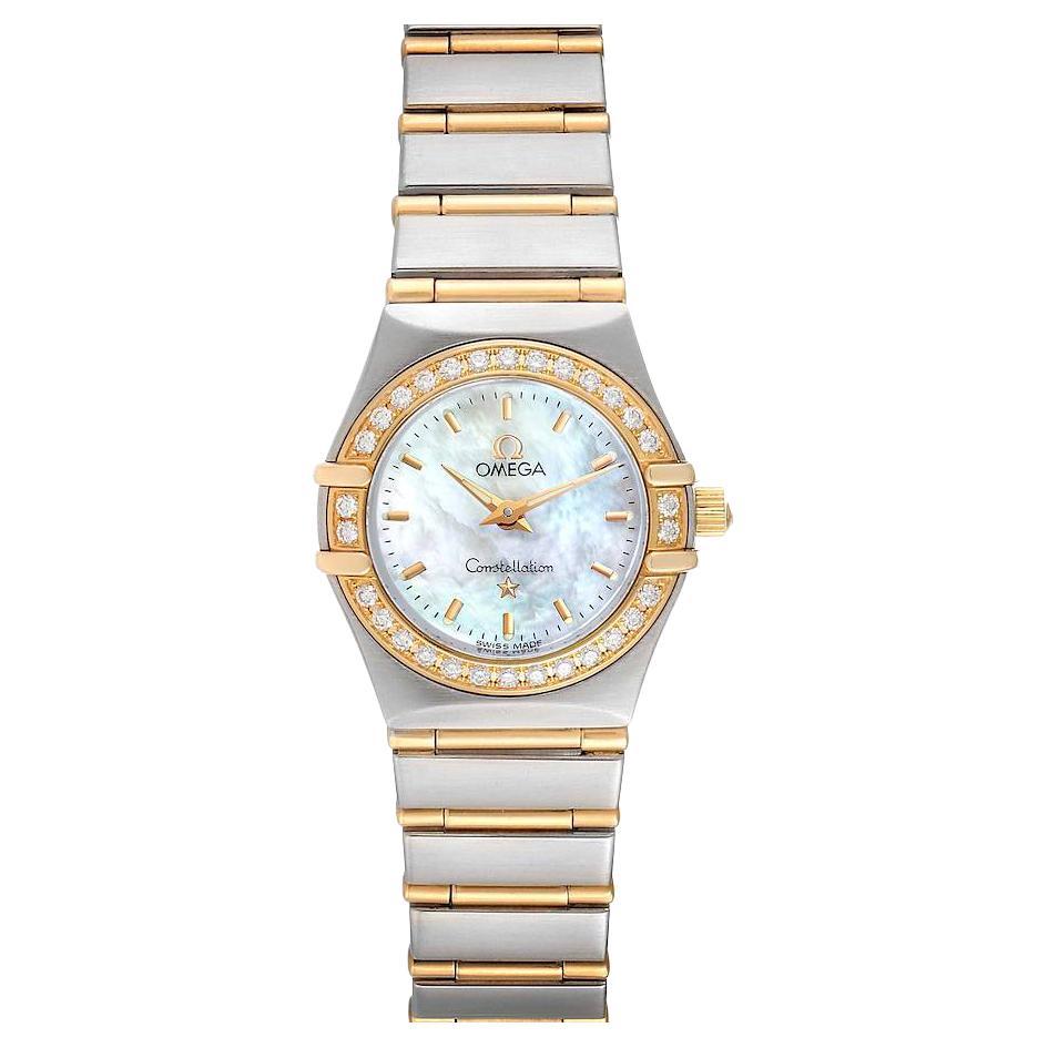 Omega Constellation Steel Yellow Gold MOP Diamond Ladies Watch 1267.70.00 For Sale