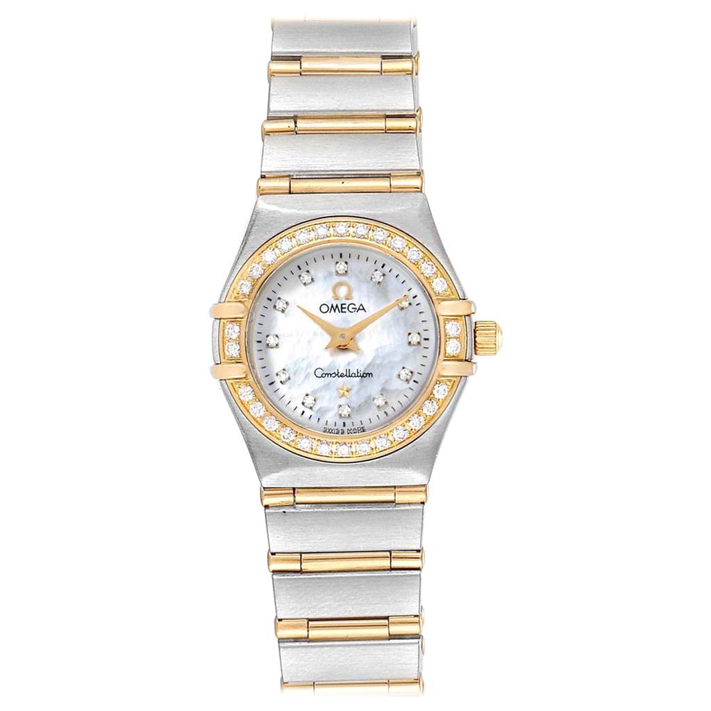 Omega Constellation Steel Yellow Gold MOP Diamond Ladies Watch 1267.75.00 For Sale