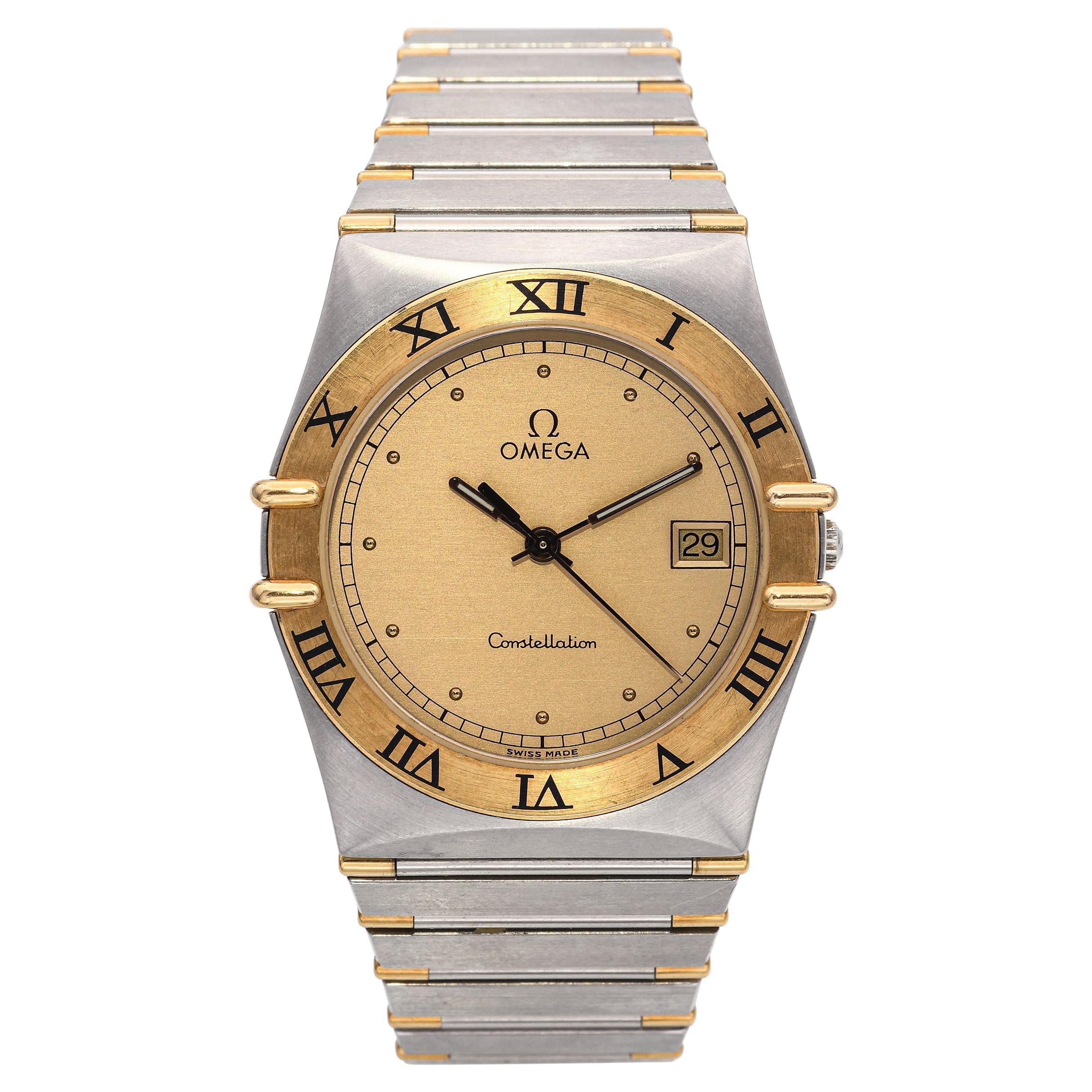 Omega Constellation Zweifarbige Edelstahl Datum Quarz Herrenuhr im Angebot