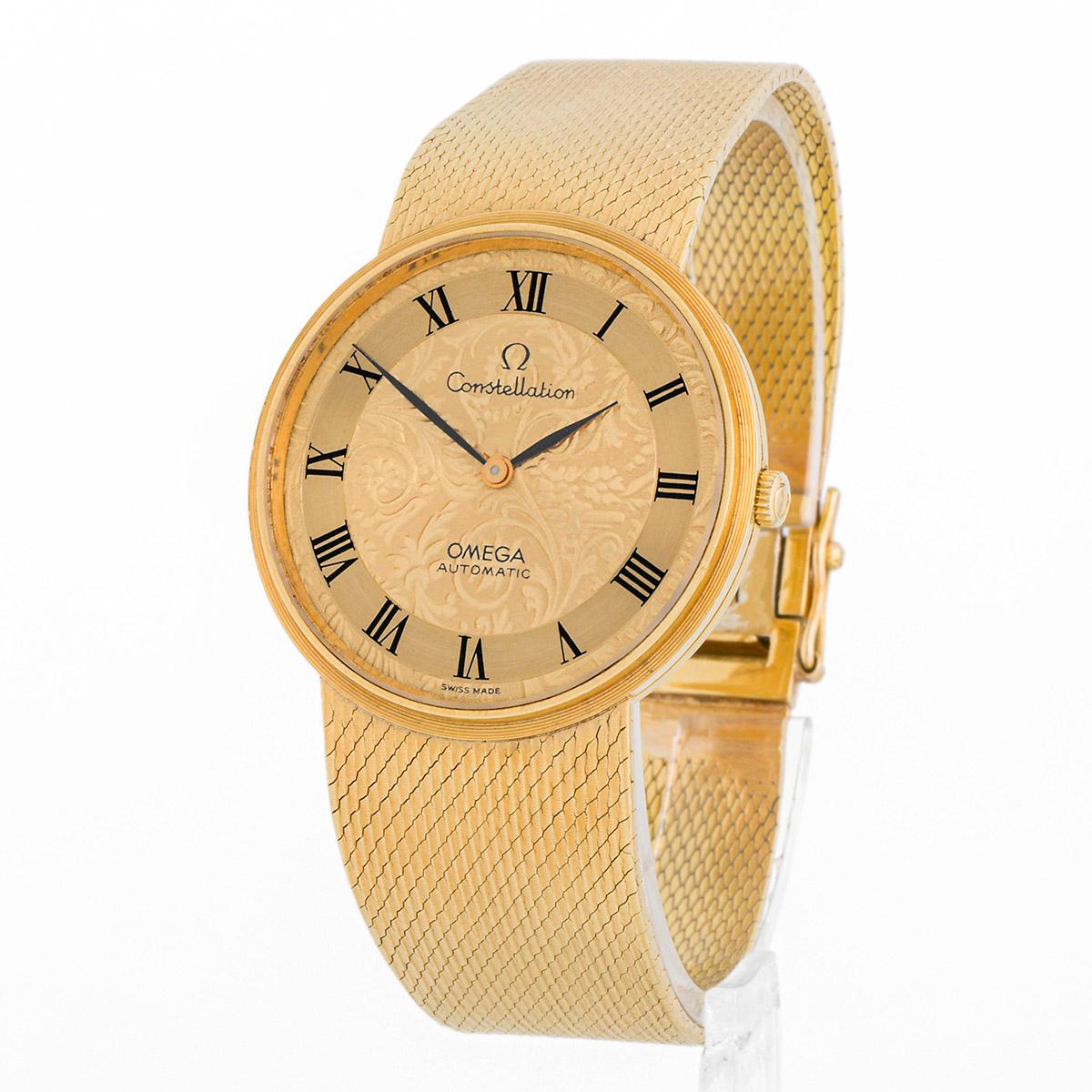 Contemporary Omega Constellation vintage with case, bracelet and engraved dial all in gold For Sale