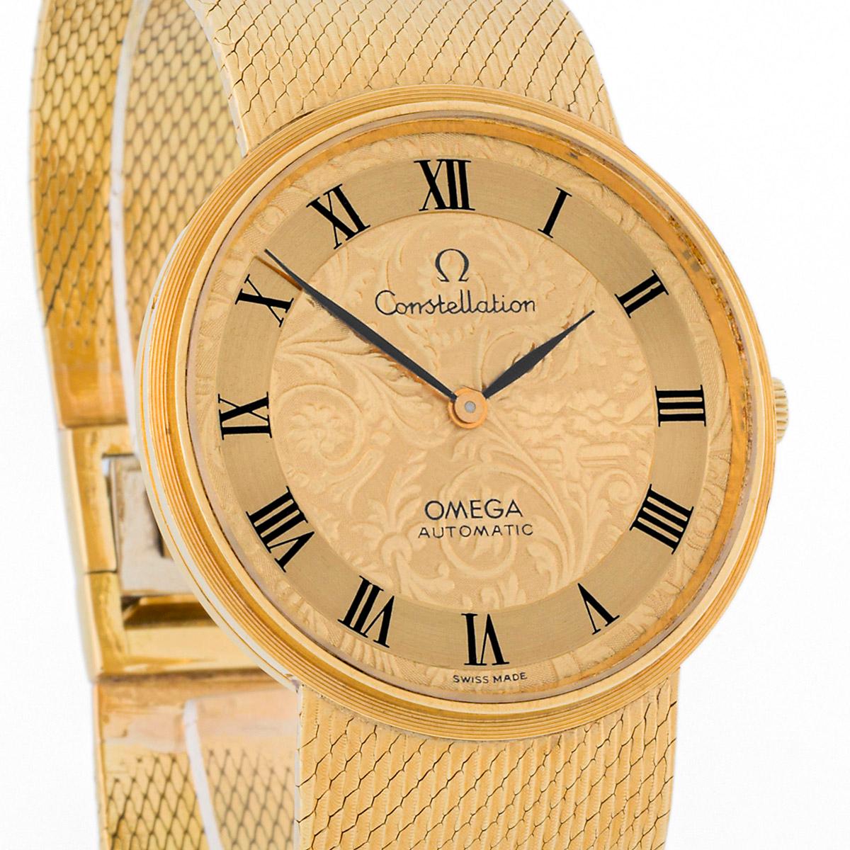 Omega Constellation vintage with case, bracelet and engraved dial all in gold For Sale 1