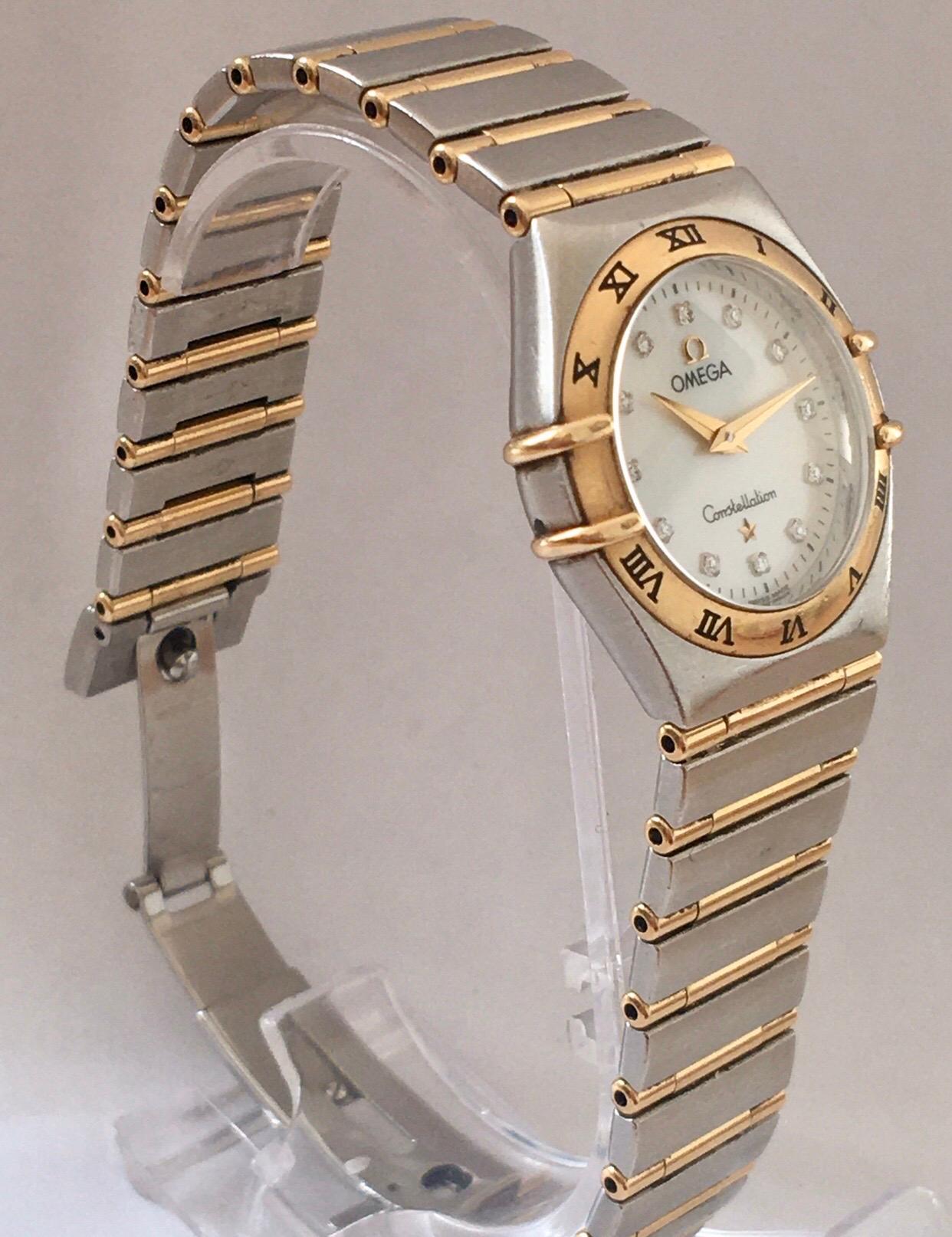 Omega Constellation Yellow Gold and Steel Diamond Women’s Watch For Sale 1