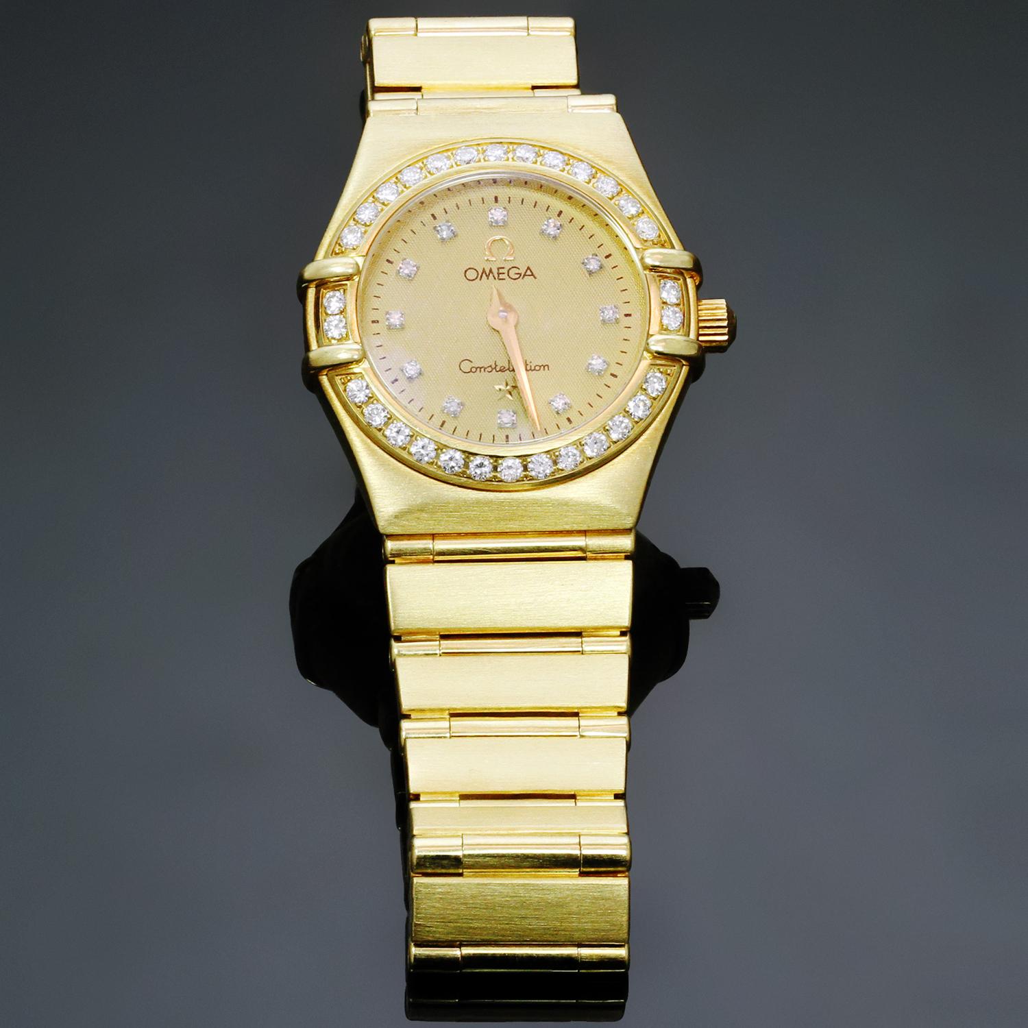 Omega Constellation Yellow Gold Diamond Bezel Diamond Dial Women’s Watch 4