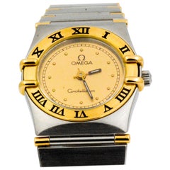 Retro Omega Constellation Yellow Gold Stainless Steel Quartz Wristwatch