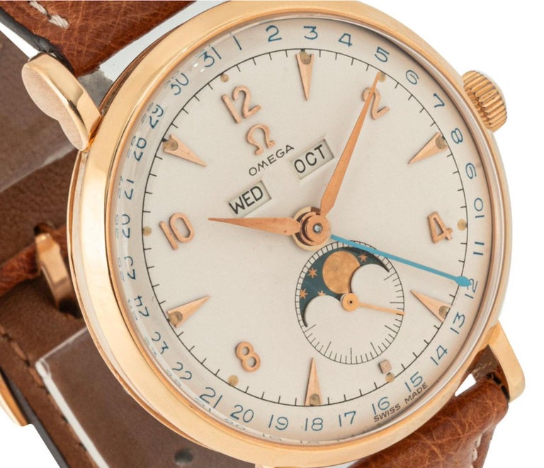 Omega Cosmic Moonphase Triple Date Rose Gold Watch For Sale at 1stDibs