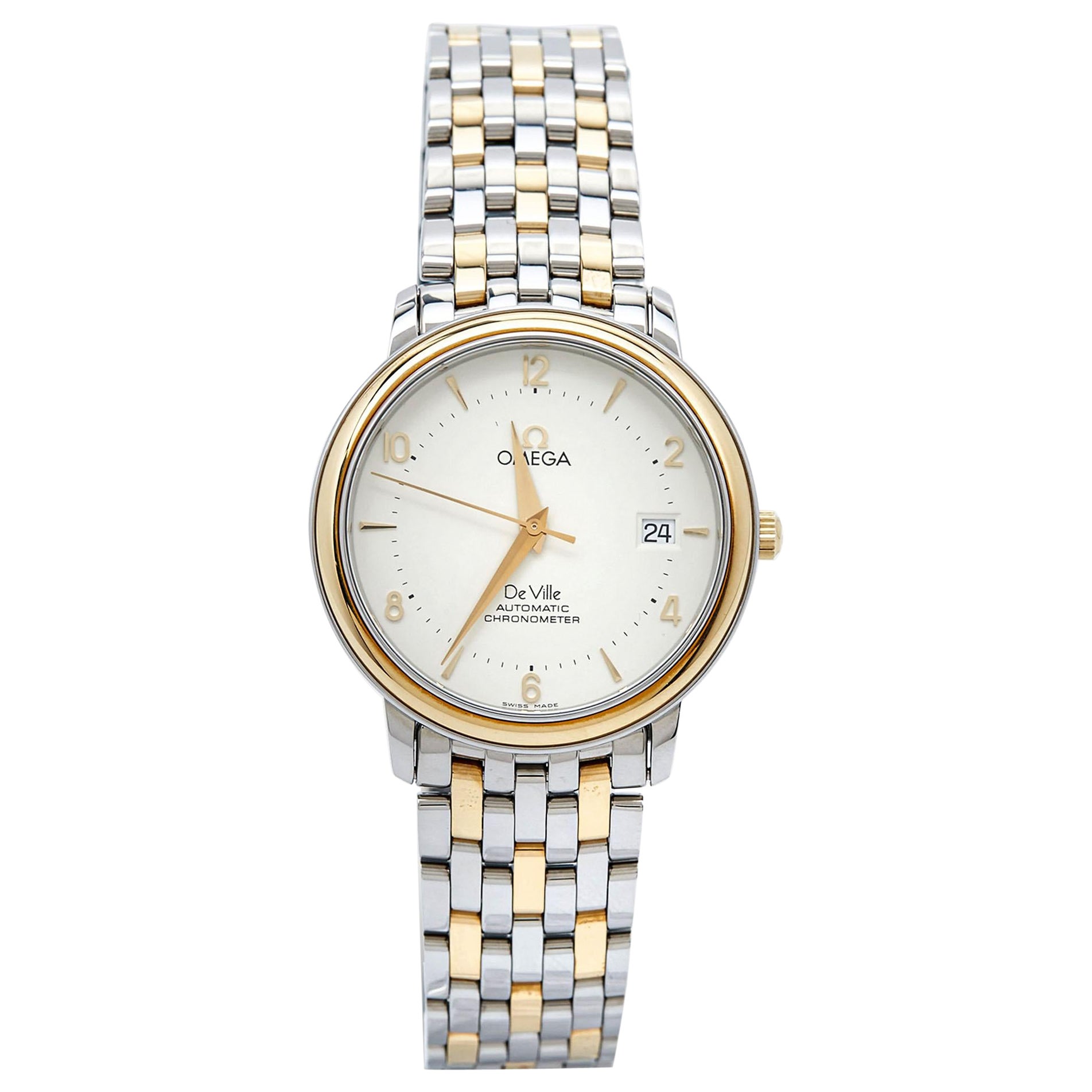Omega Cream 18k Yellow Gold Stainless Steel De Ville Prestige 4312.21.00 Men's