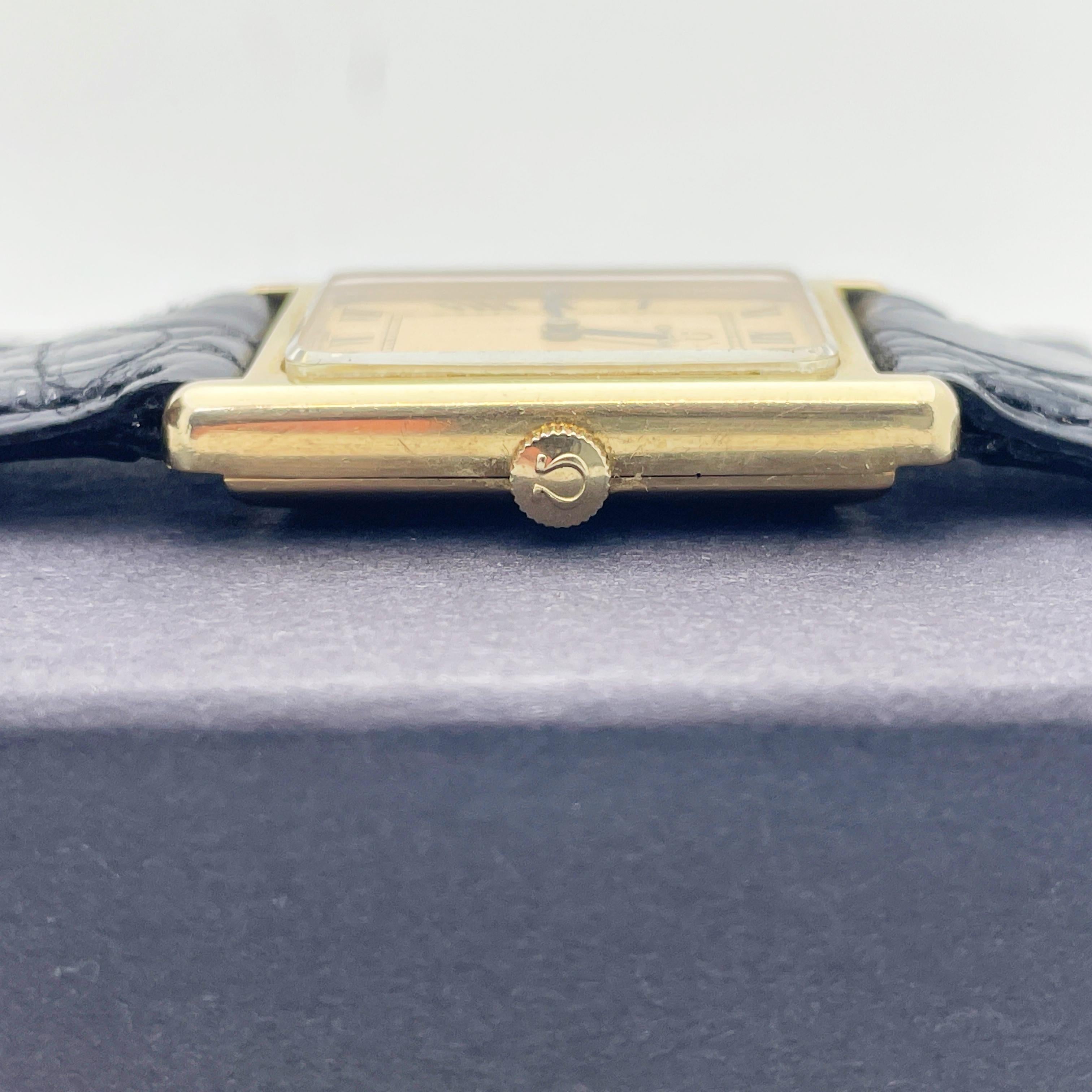 Omega DD 6923 14k Yellow Gold Gentlemen's Tank Style Dress Watch. Circa 1979 In Good Condition In Victoria, BC