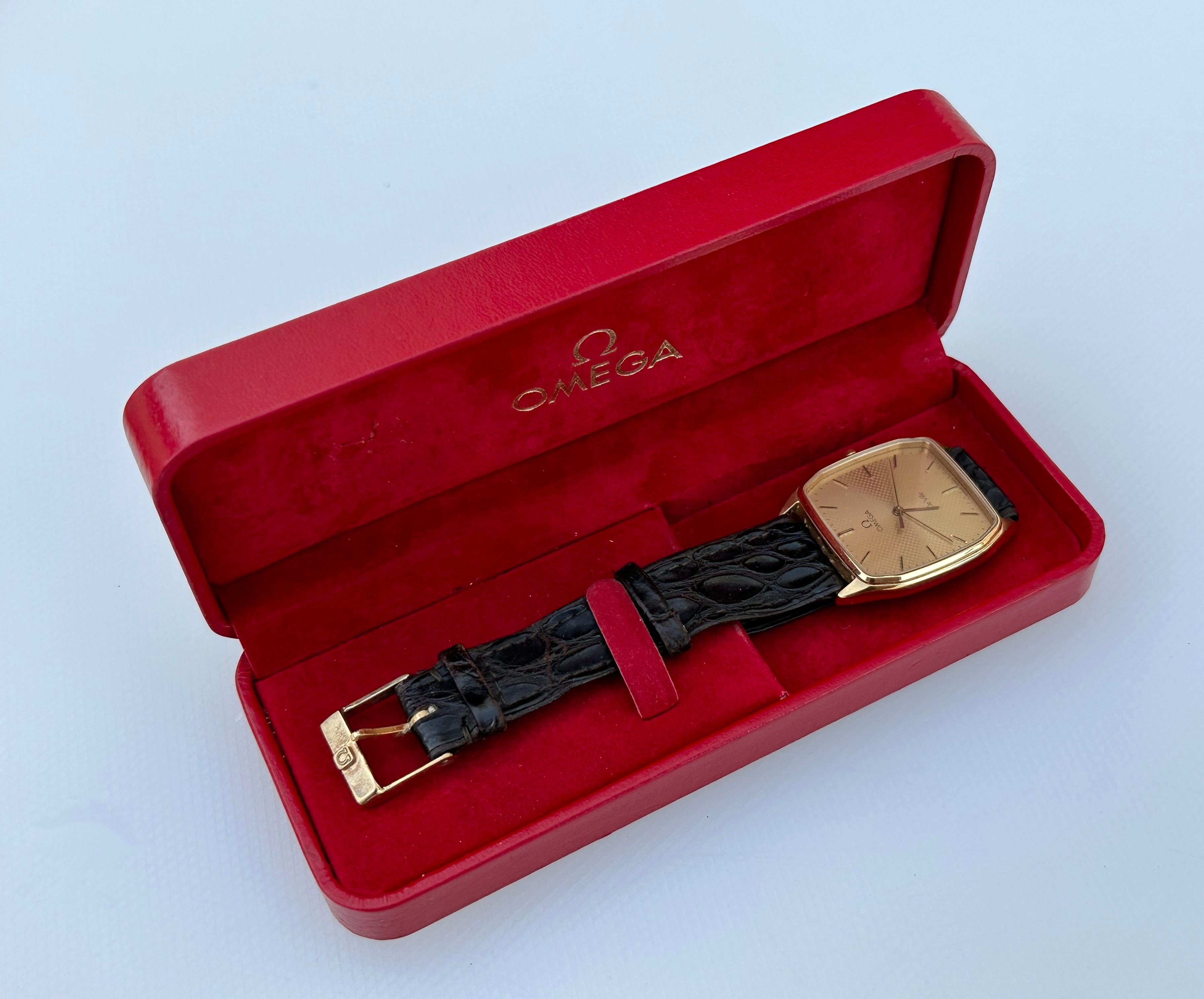 Omega De Ville 1417 Superbe montre vintage avec cadran à pois rares en plaqué or en vente 4