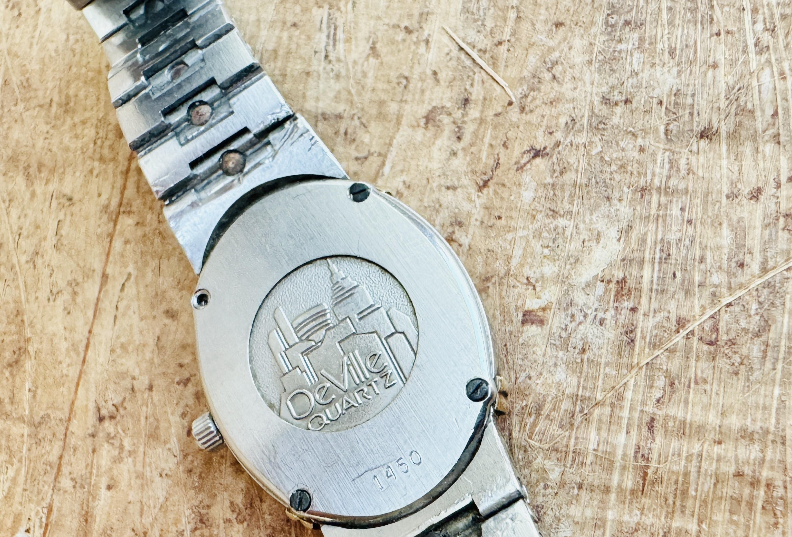 Omega De Ville 1450 Montre à cadran Quadri champagne doré en acier et or pour femmes en vente 4