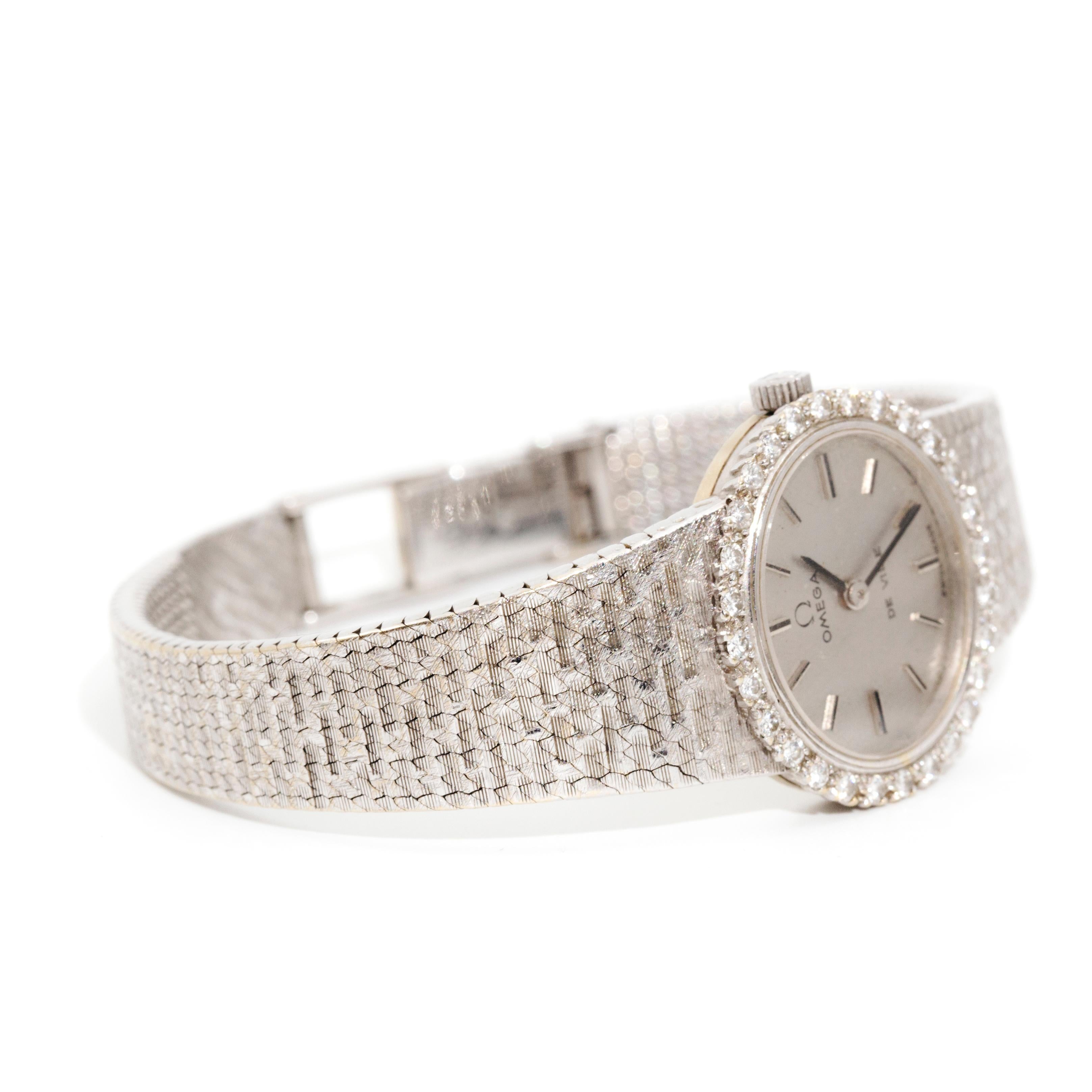 omega deville vintage ladies 18k white gold diamond watch