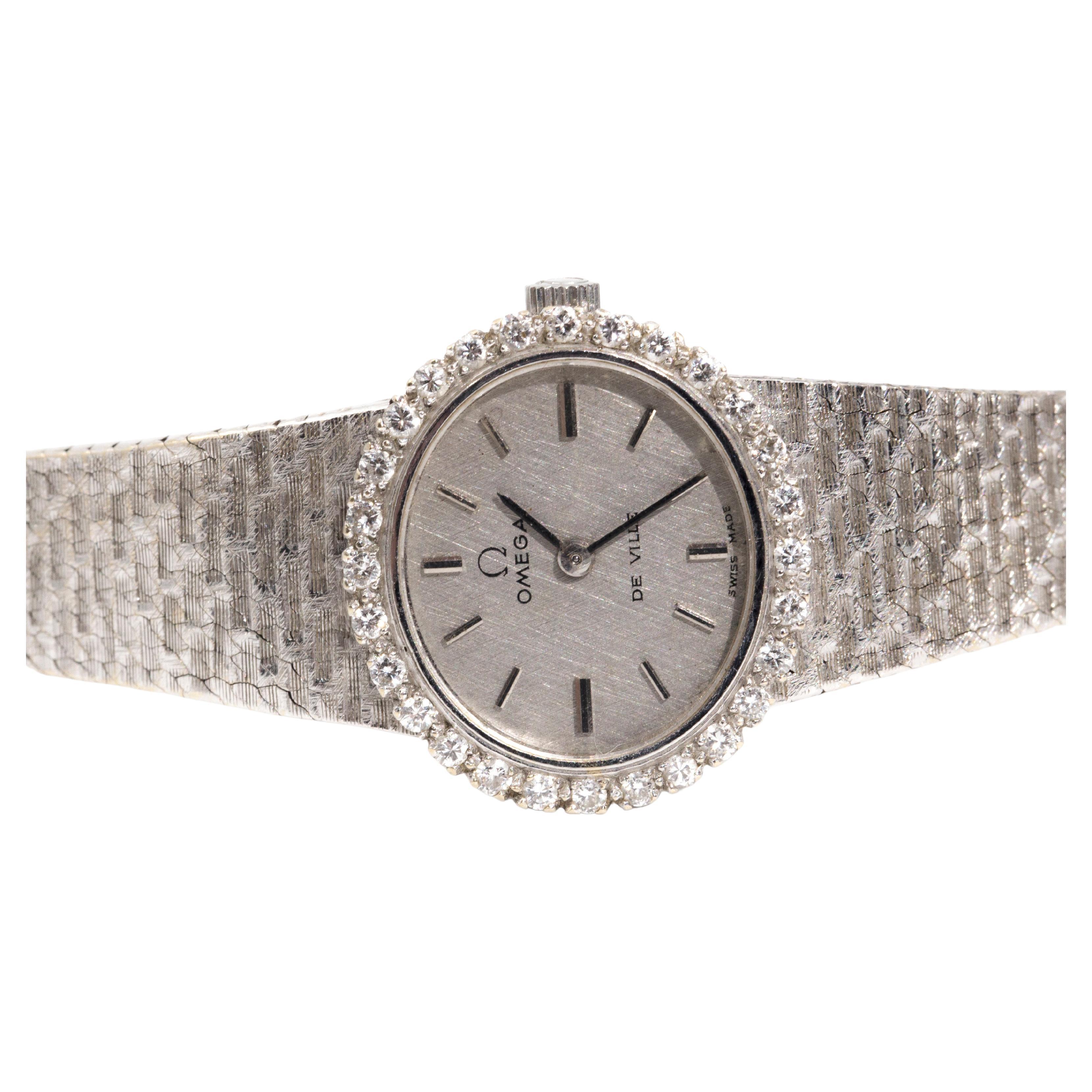  Omega De Ville 18 Carat White Gold and Diamond Vintage Ladies Automatic Watch