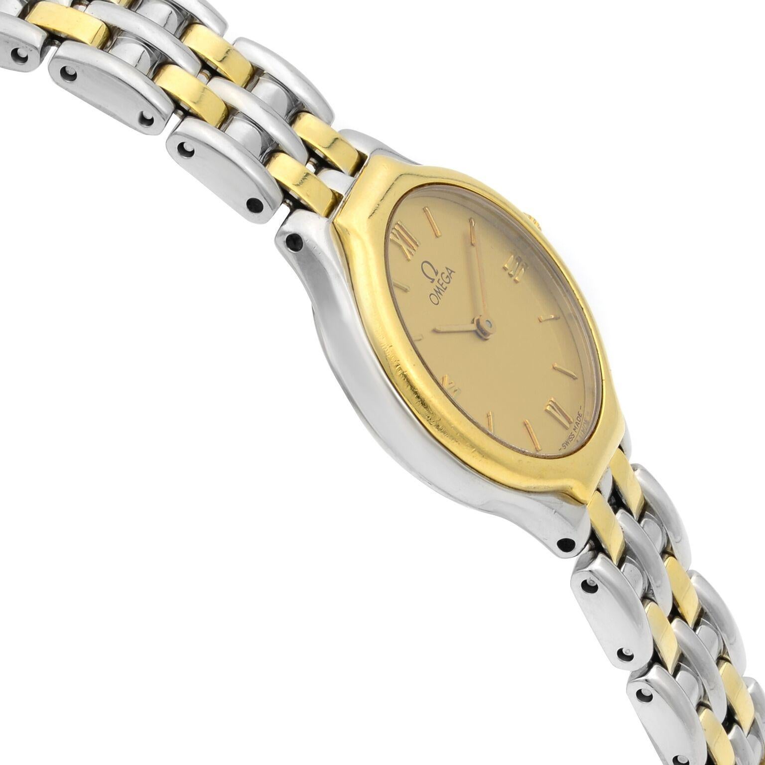 Women's Omega De Ville 18 Karat Gold Steel Gold Dial Quartz Ladies Watch