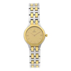 Omega De Ville 18 Karat Gold Steel Gold Dial Quartz Ladies Watch