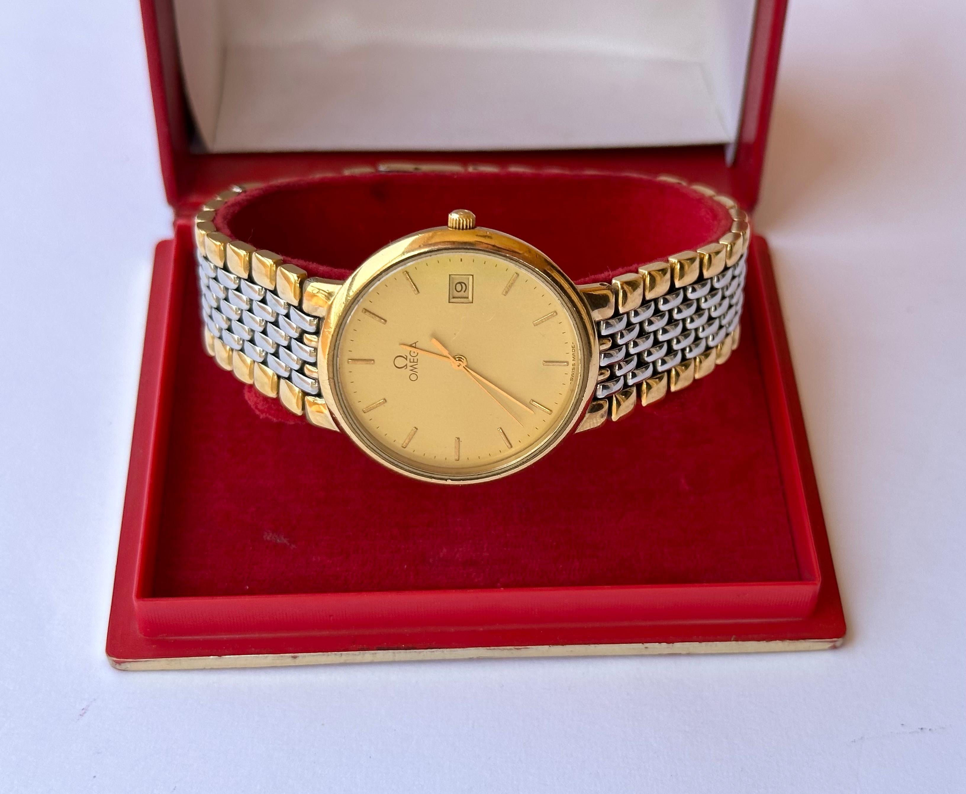 Omega De Ville 3961012 Vergoldete dünne Uhr mit goldenem Datum 4