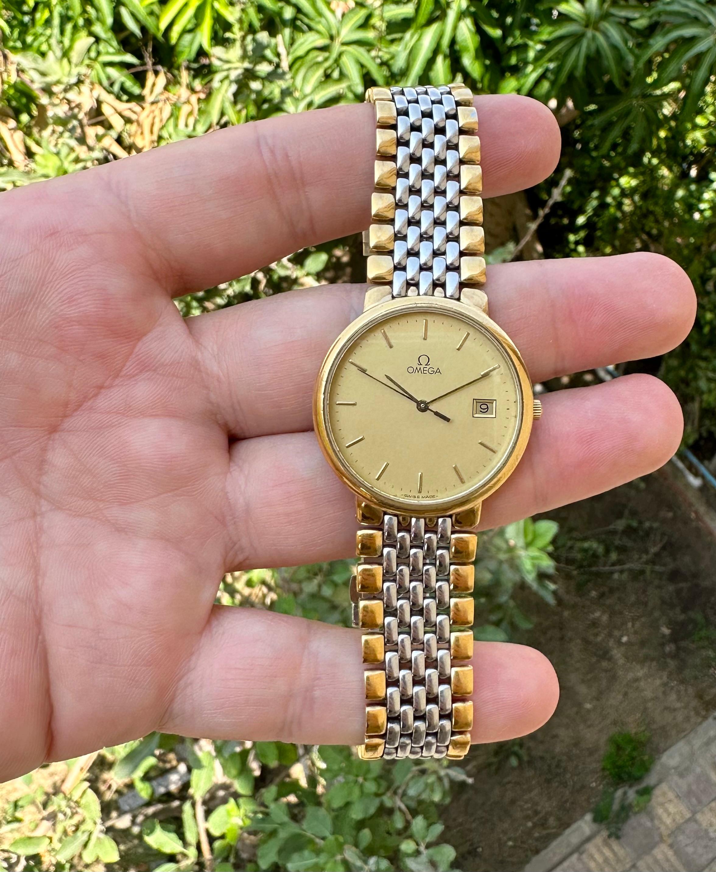 Omega De Ville 3961012 Vergoldete dünne Uhr mit goldenem Datum 9