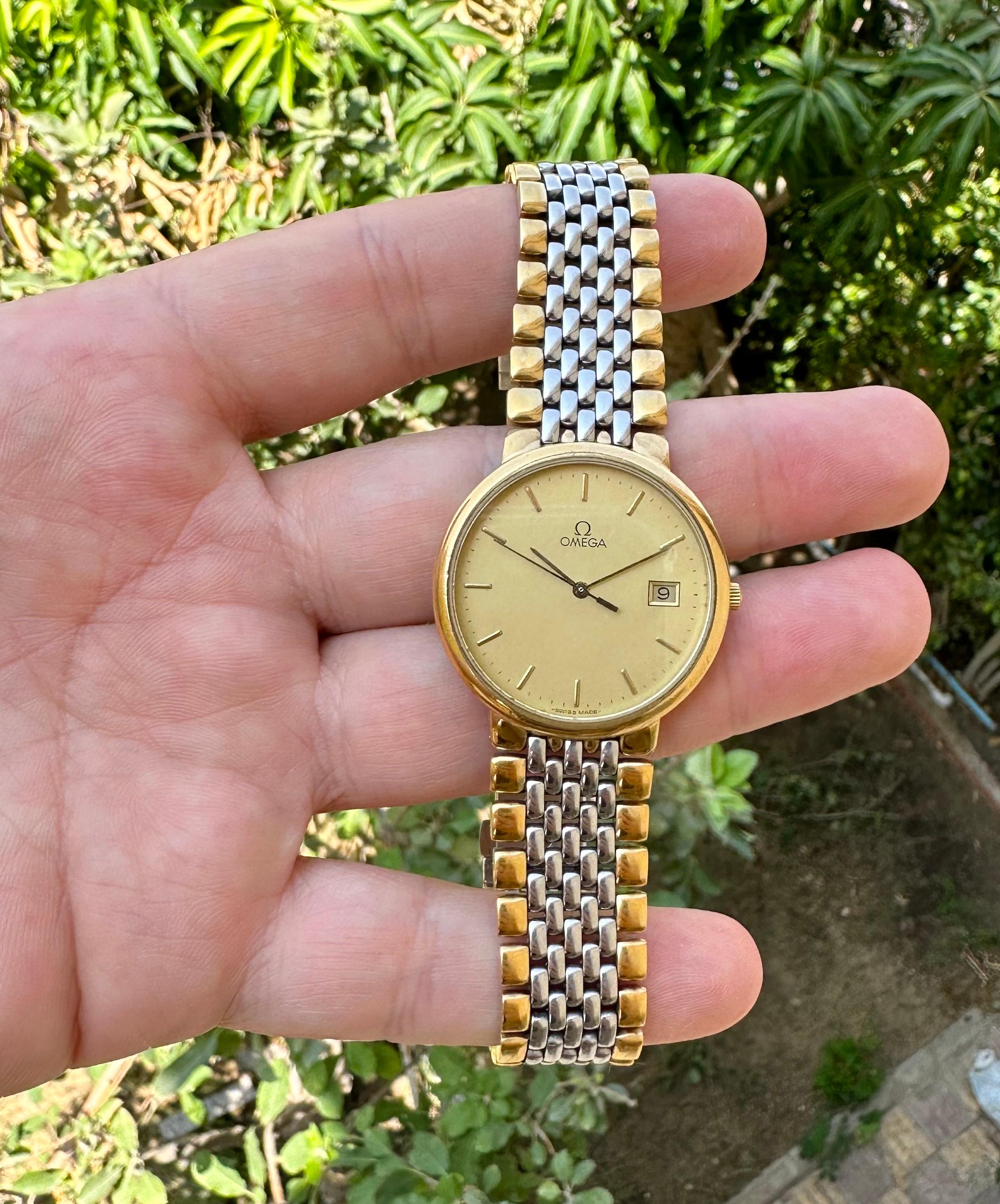 Omega De Ville 3961012 Vergoldete dünne Uhr mit goldenem Datum 10