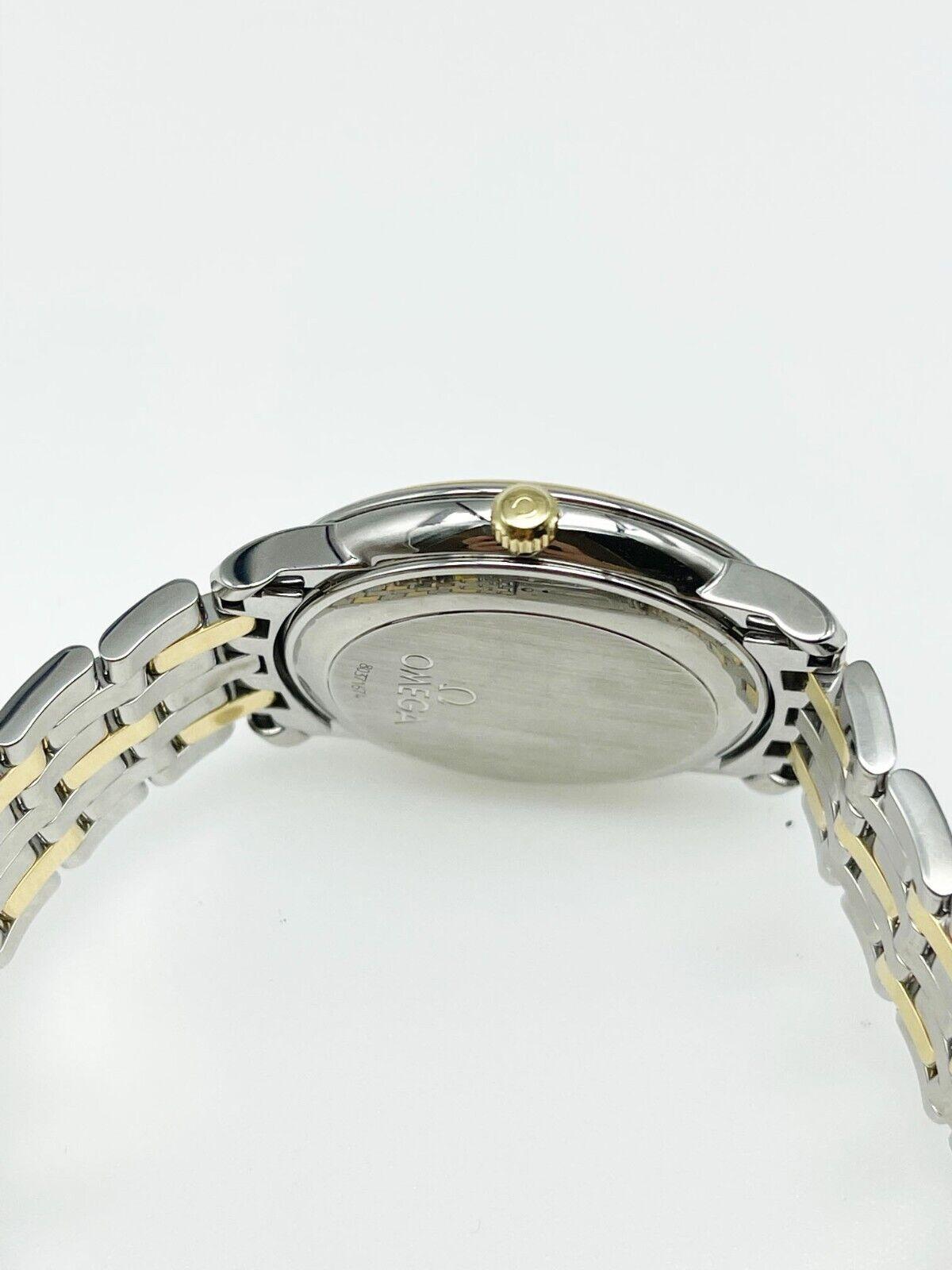 Omega De Ville 4300.11.00 Champagne Dial 18k Gold Steel Box Paper In Excellent Condition For Sale In San Diego, CA