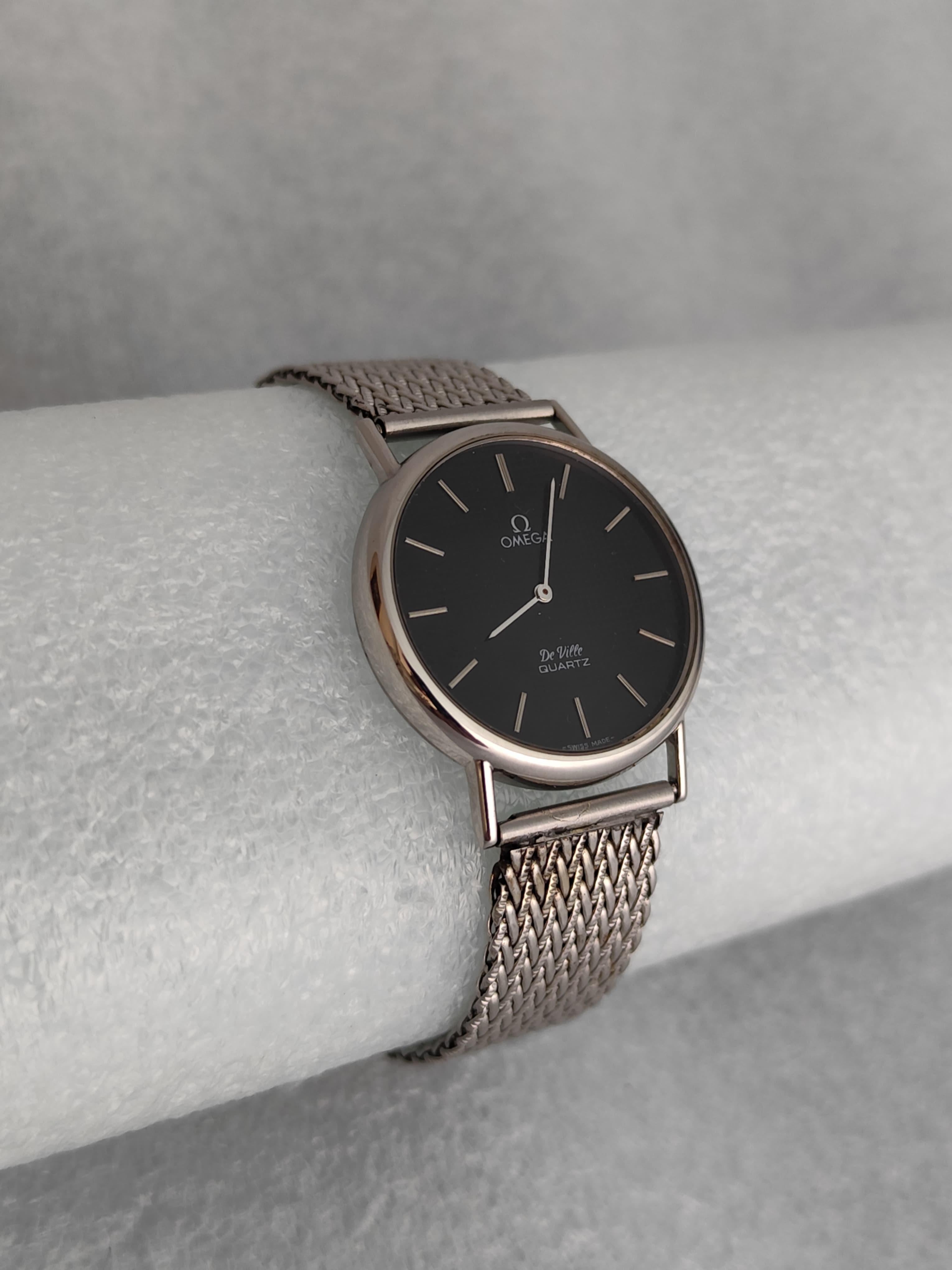 Omega De Ville Quadrante nero Waffle 1910092 Orologio in acciaio inossidabile in vendita 5