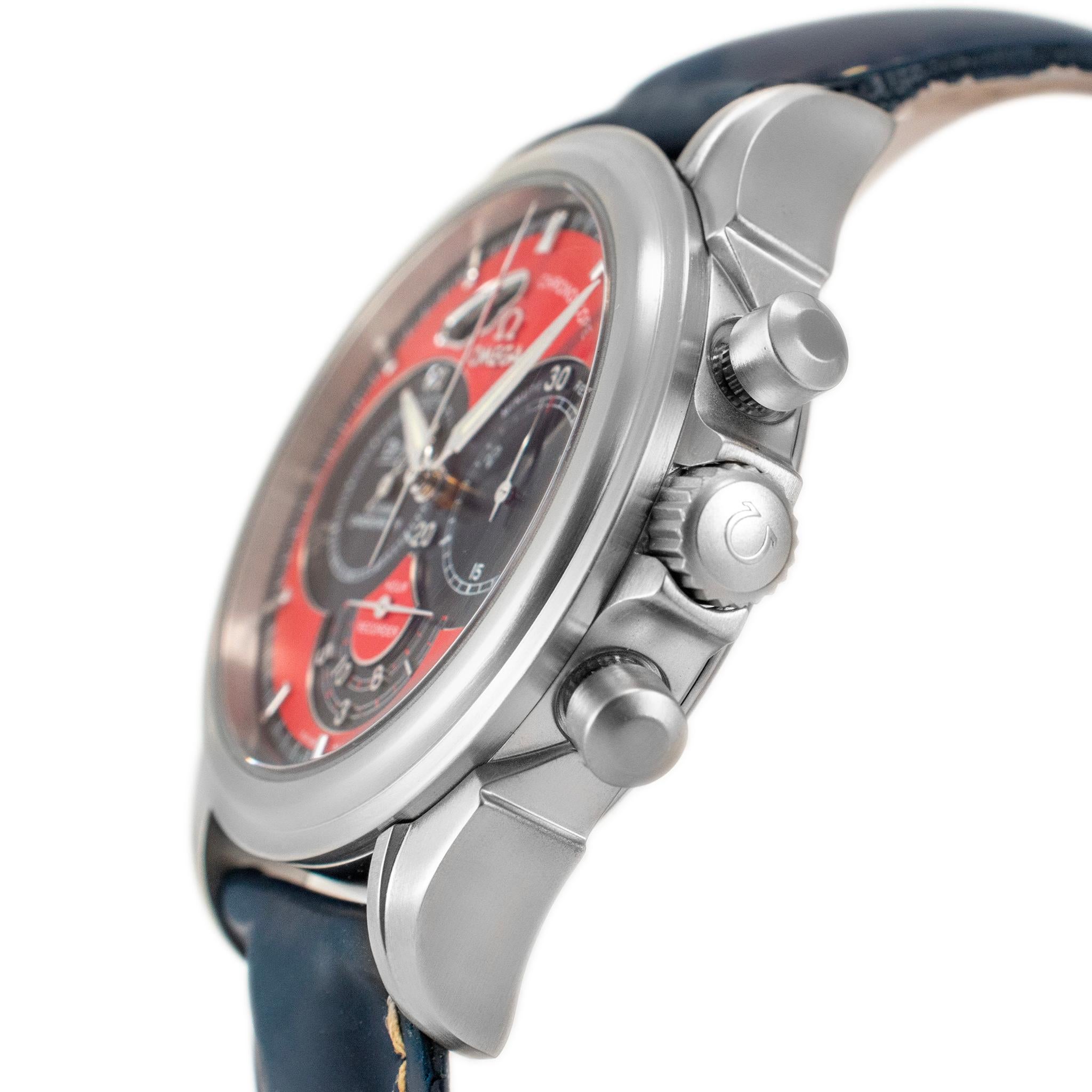Omega De Ville Chronoscope 41MM 4851.61.31 Red Dial Stainless Steel Watch In Excellent Condition In Houston, TX