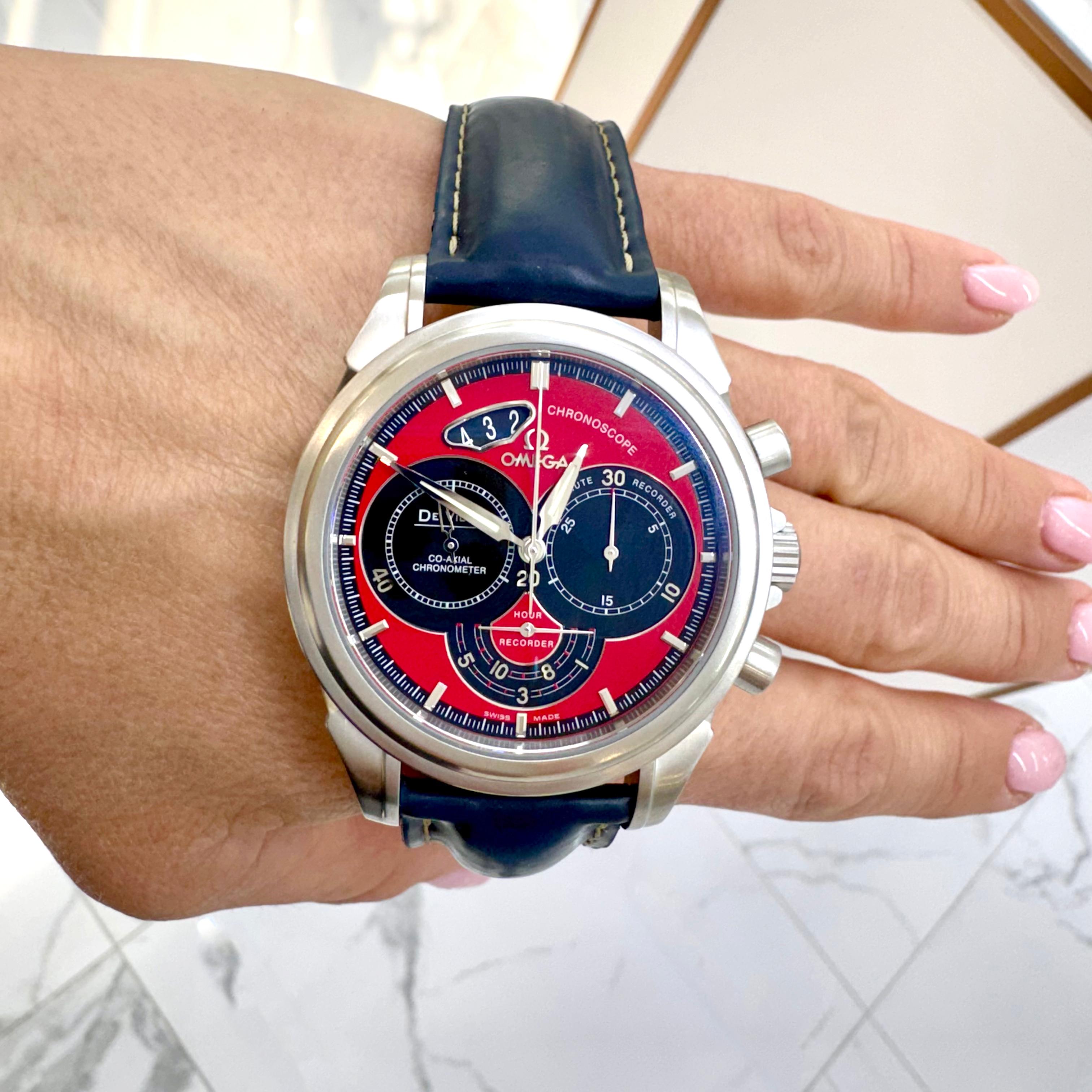 Omega De Ville Chronoscope 41MM 4851.61.31 Red Dial Stainless Steel Watch 4