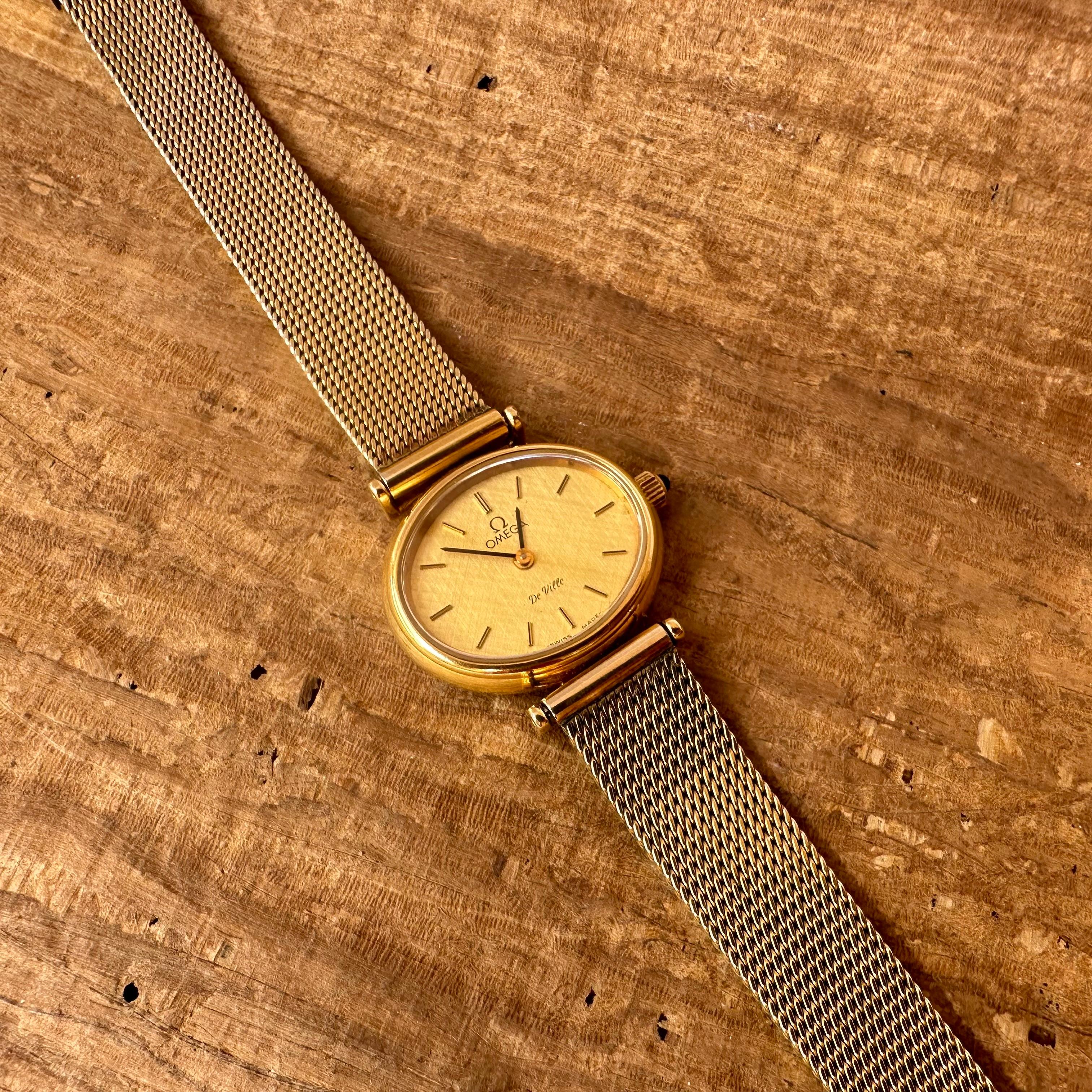 Women's Omega De Ville Golden textured Dial Gold Plated Watch For Sale