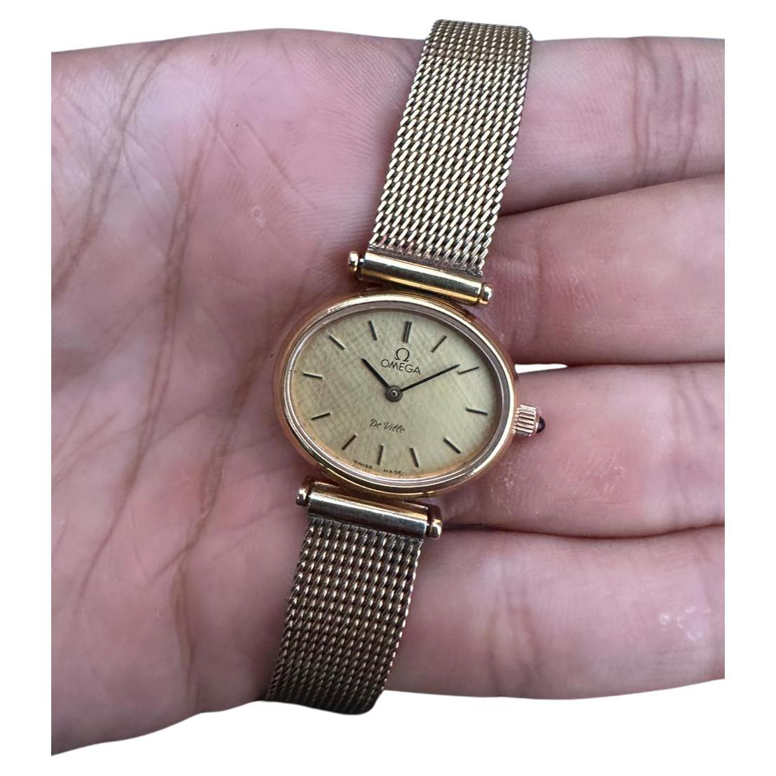 Omega De Ville Golden textured Dial Gold Plated Watch For Sale